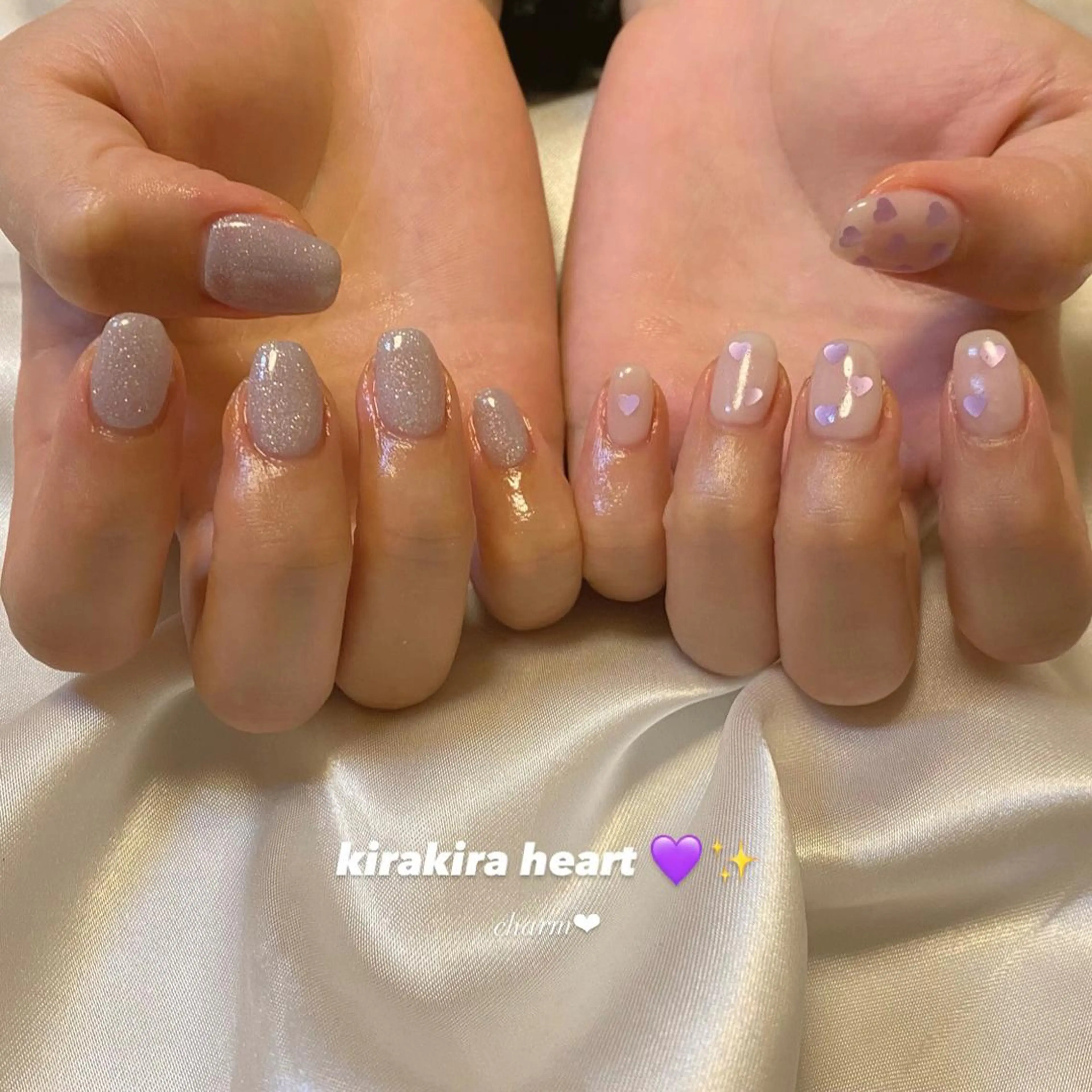 ネイル ハート キラキラネイル ラメ(グリッター) シンプルネイル nail salon charmのネイルデザイン