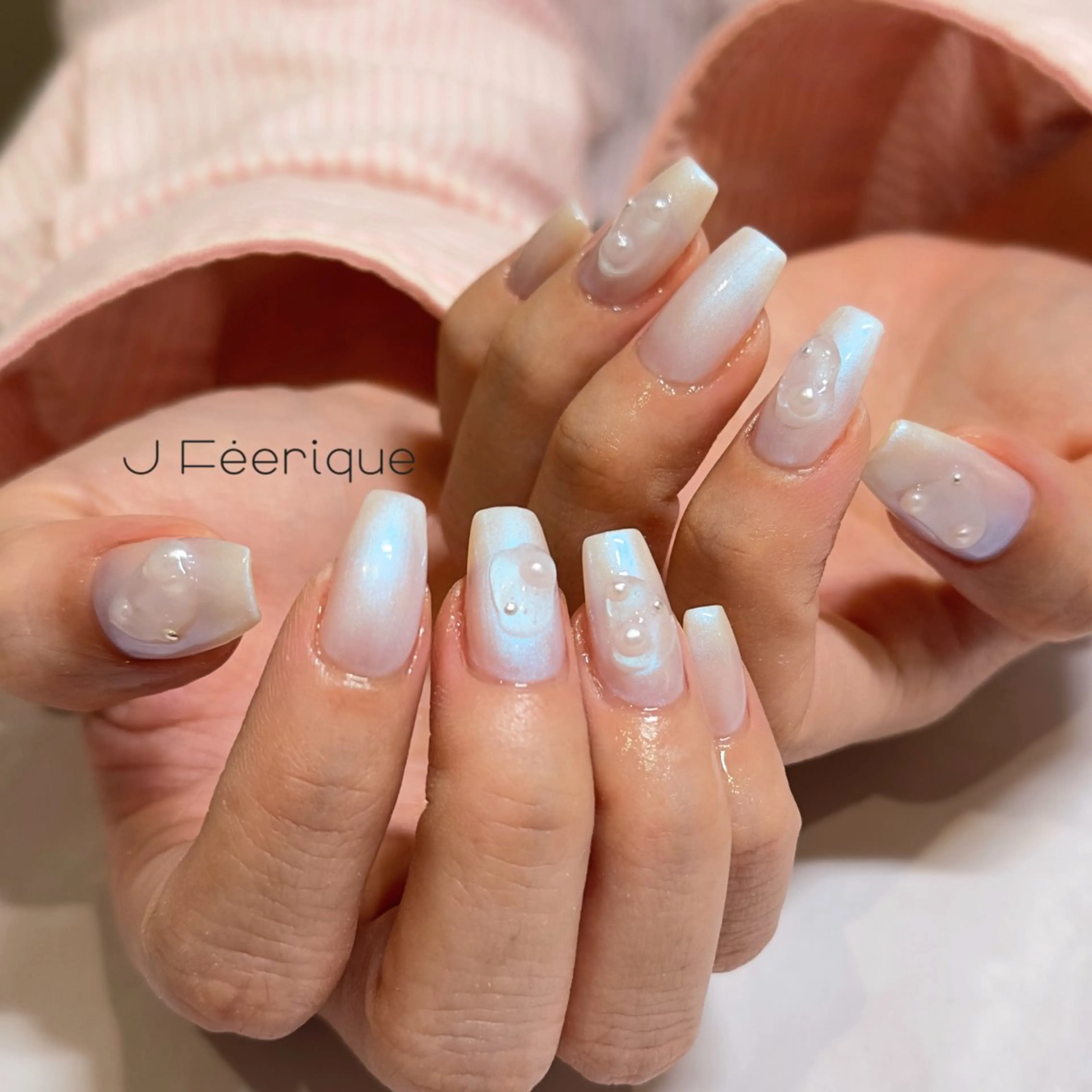 ネイル ブルー ホワイト ハンドネイル ハンドケア Shiho 南森町/ネイルのネイルデザイン