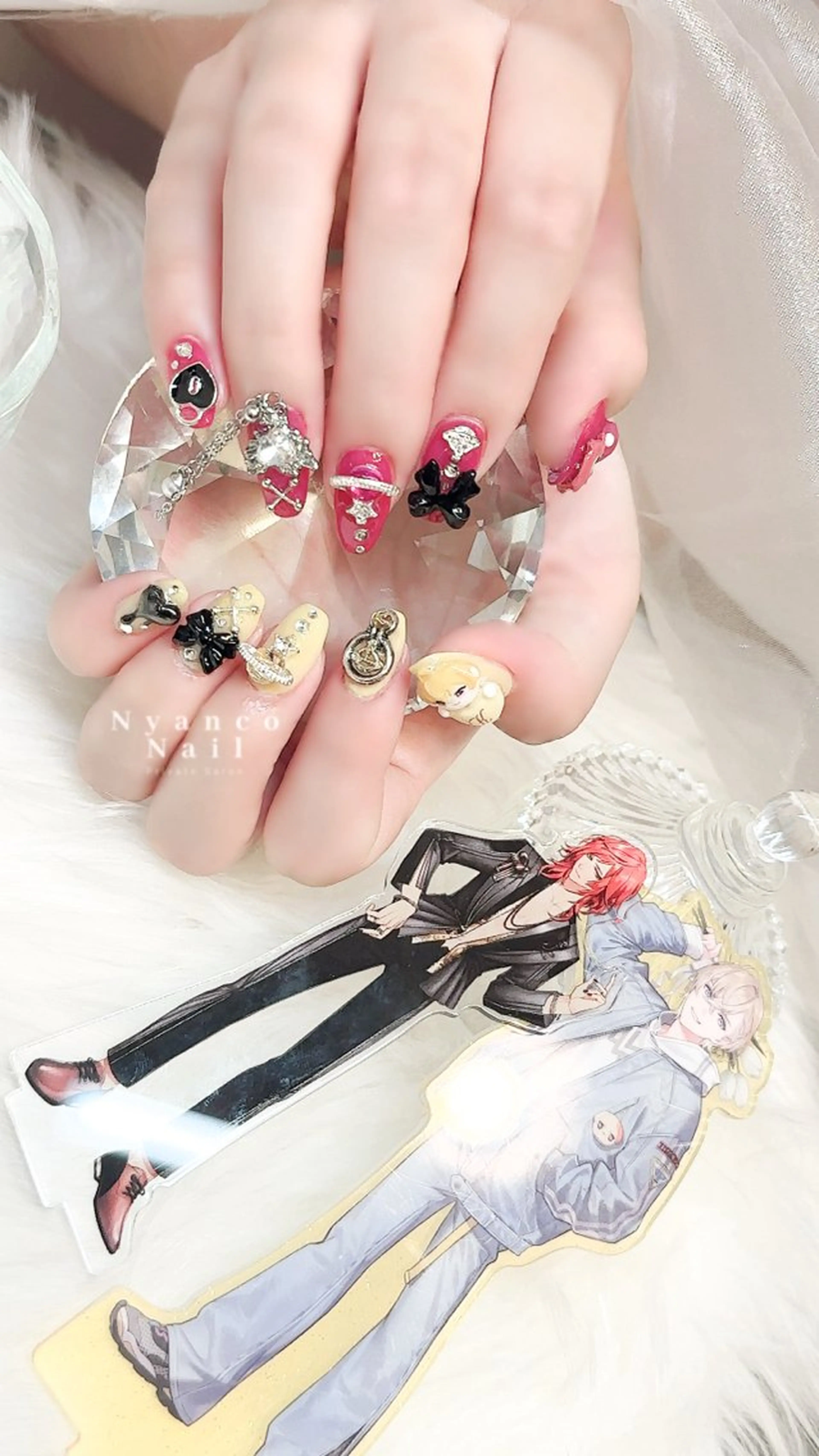 ネイル ジェルネイル 氷ネイル・うるうるネイル キラキラネイル リボン Nyanco Nailのネイルデザイン