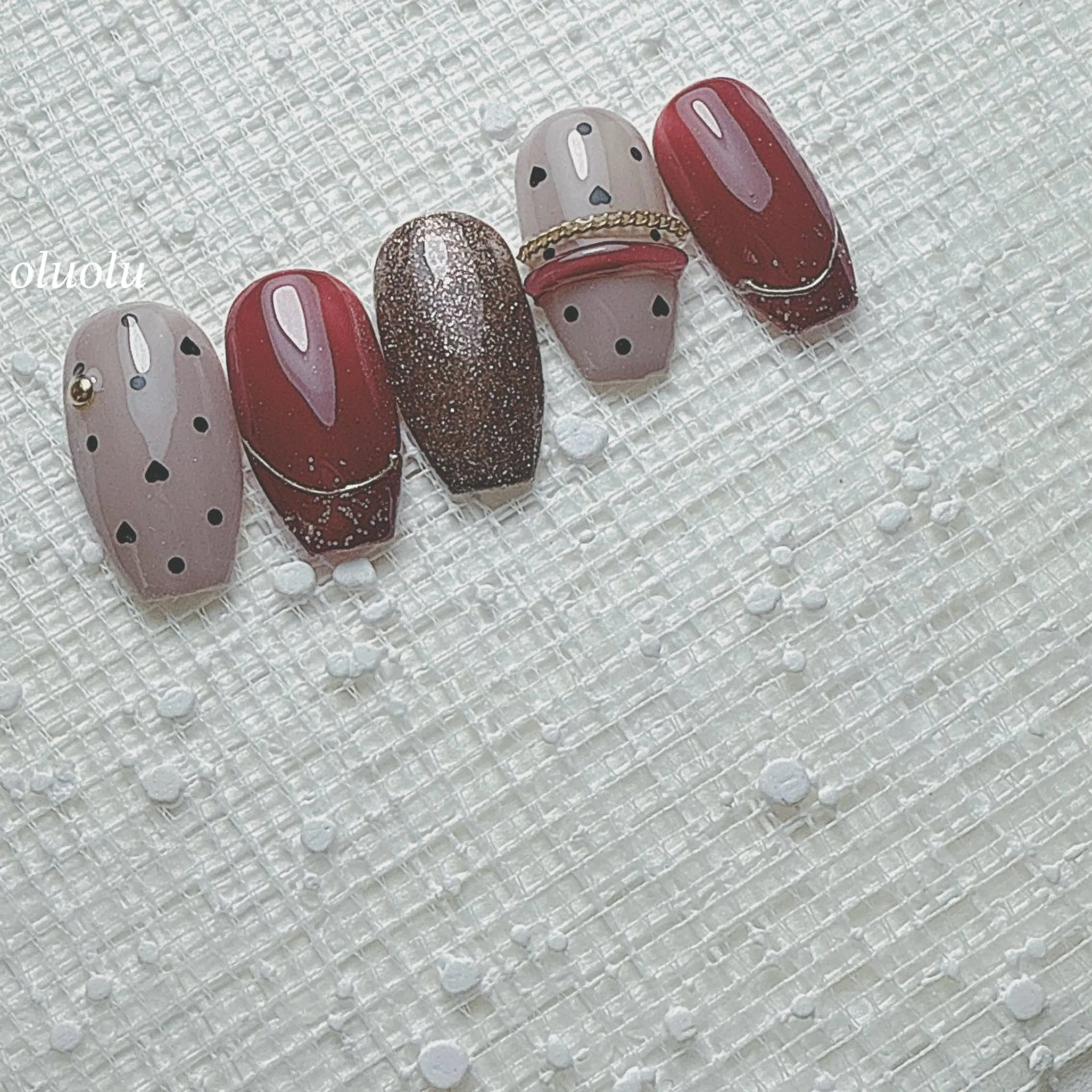 ネイル アートネイル ボルドー ドット フットネイル ハート ハンドネイル 大村 紬華のネイルデザイン