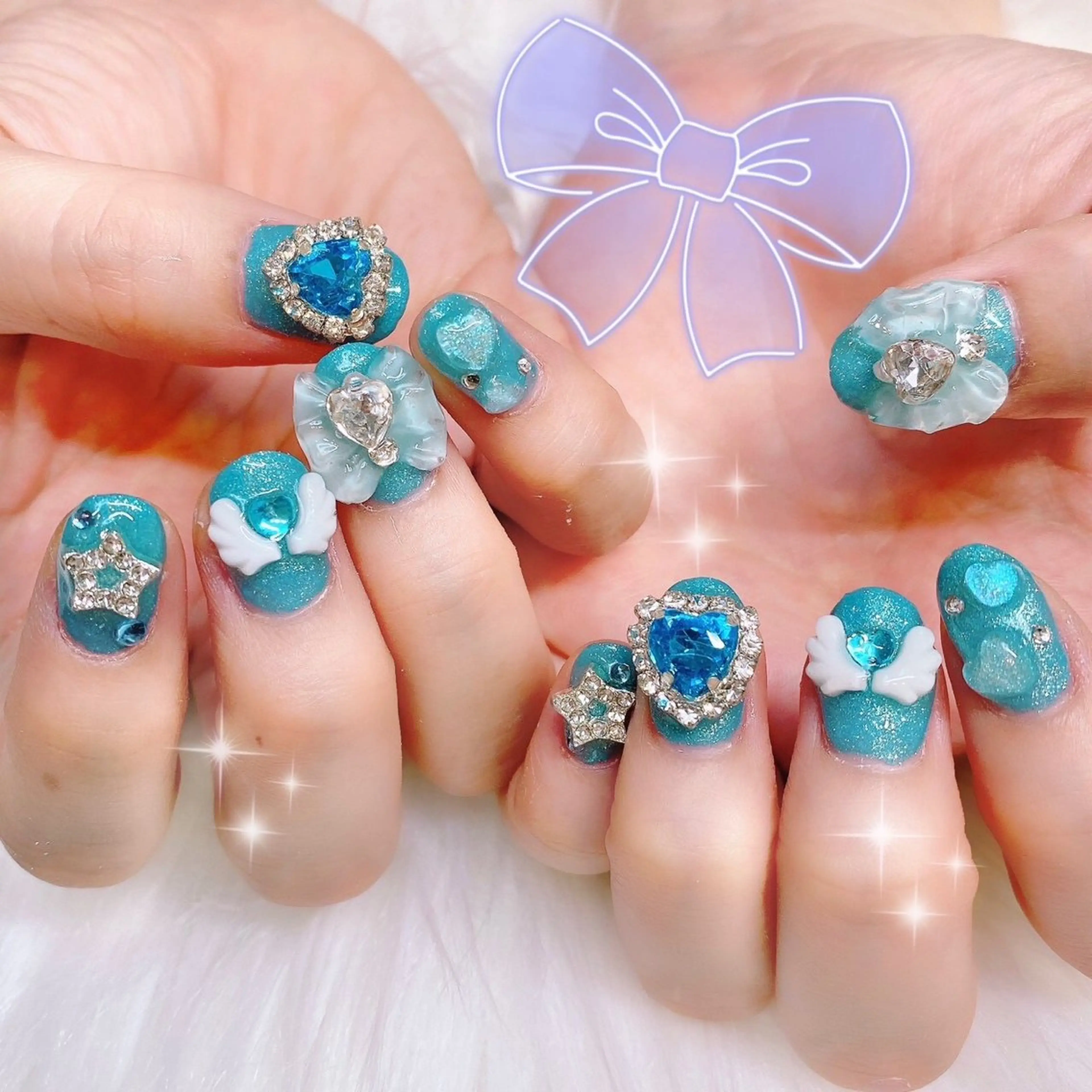 【ジェル】当店のパーツ全部付け放題コース🦋デザイン画像持ち込みOK🙆‍♀️💗　※指名料¥880掛かりますの写真