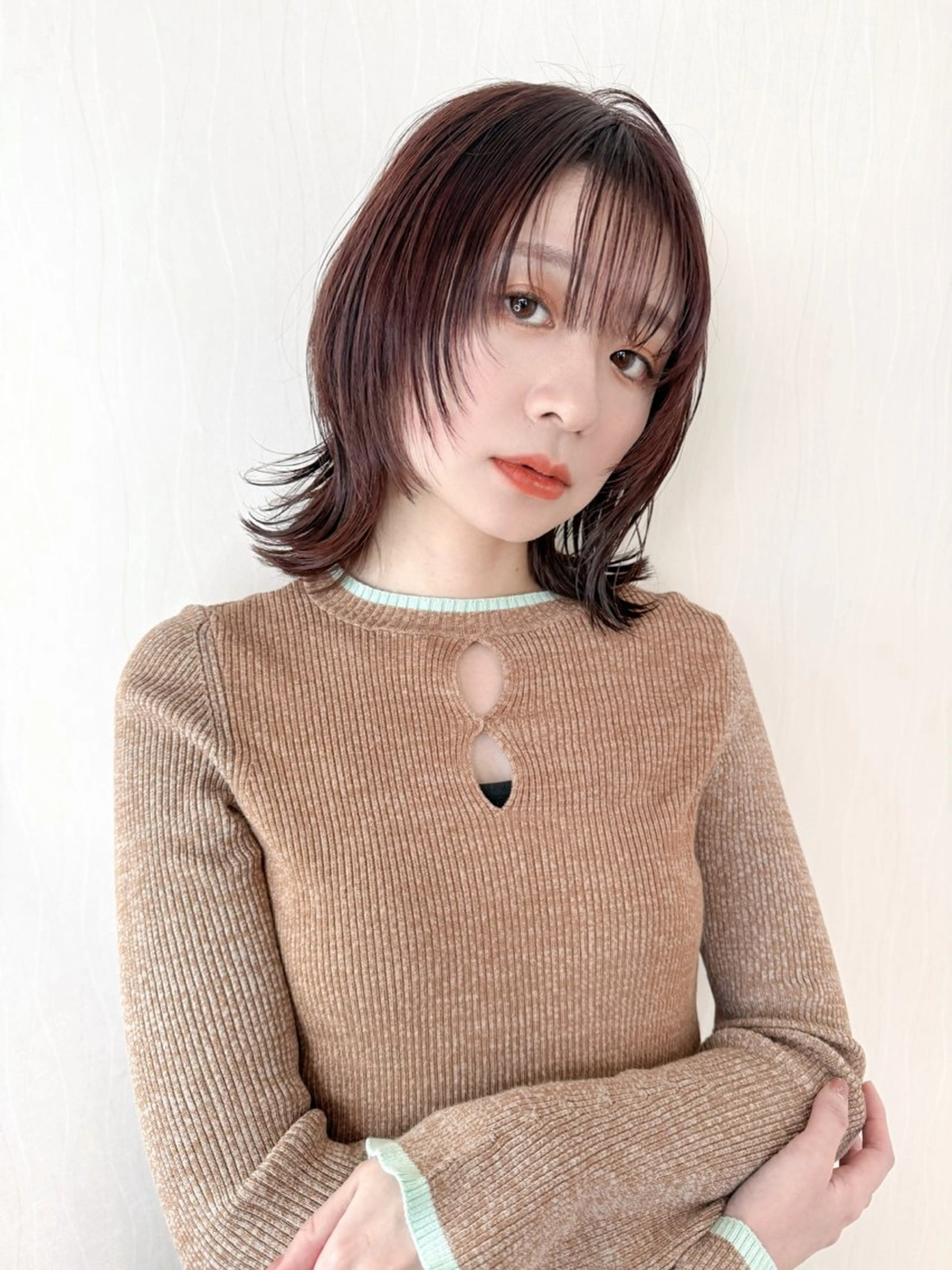 ミディアム ボブレイヤー ボブ 顔まわりレイヤー 顔周りカット 髪質改善 ボブ・韓国レイヤー・ 縮毛矯正・内藤康太のヘアスタイル