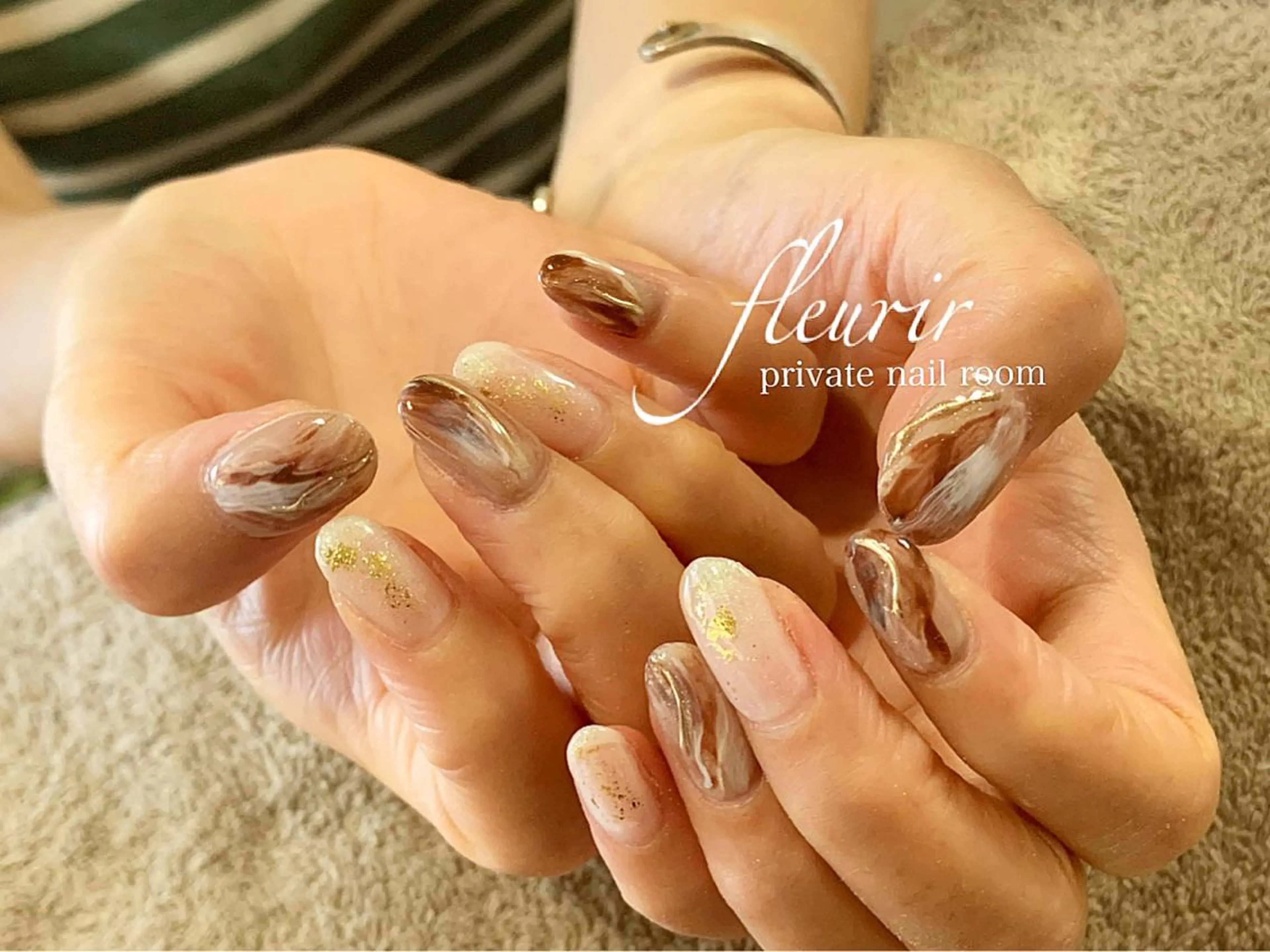 ネイル アートネイル ブラウン 長さ出し ジェルネイル ハードジェル フルリール 【プライベートサロンのネイルデザイン