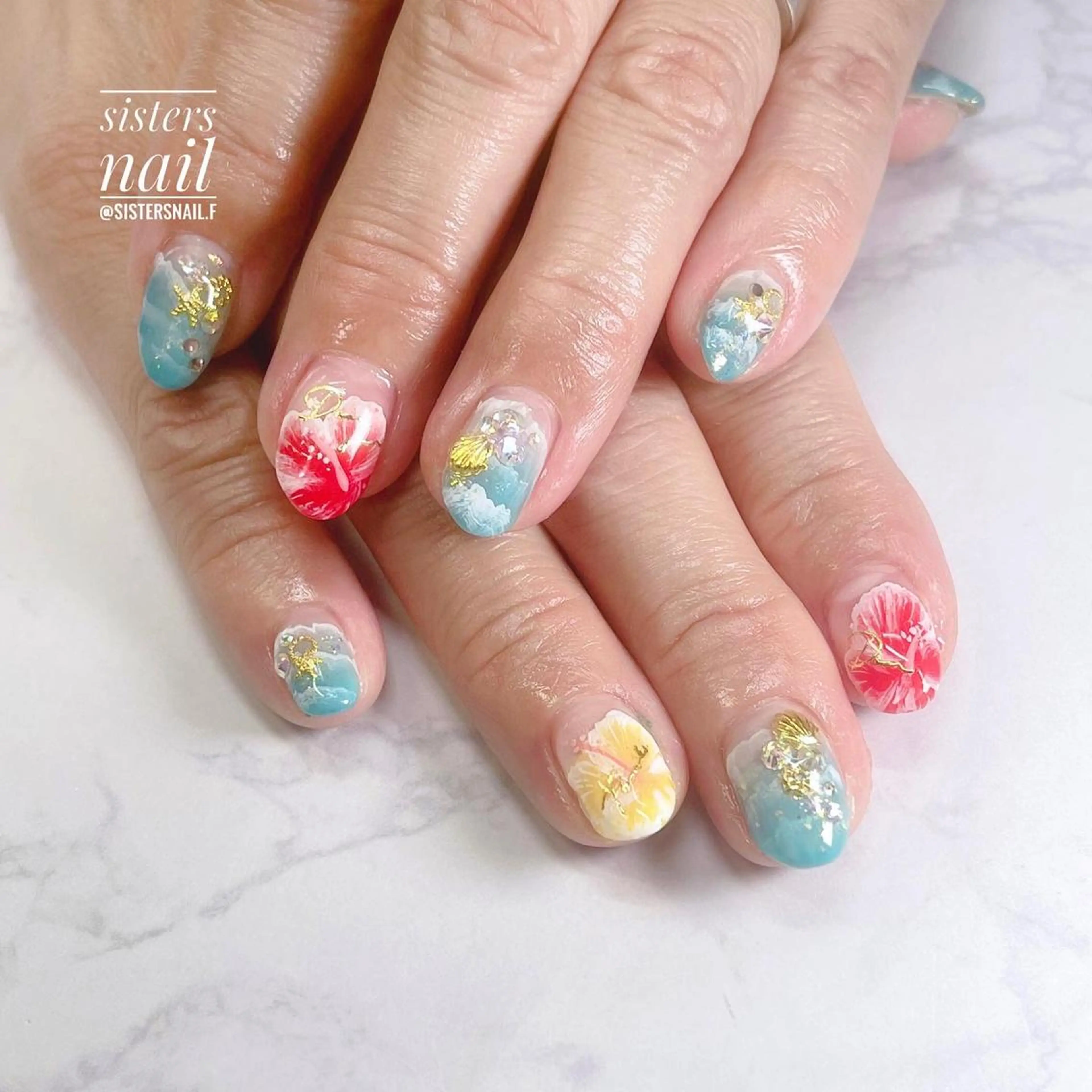 ネイル アートネイル フラワーネイル ジェルネイル 夏ネイル sisters nail.fのネイルデザイン