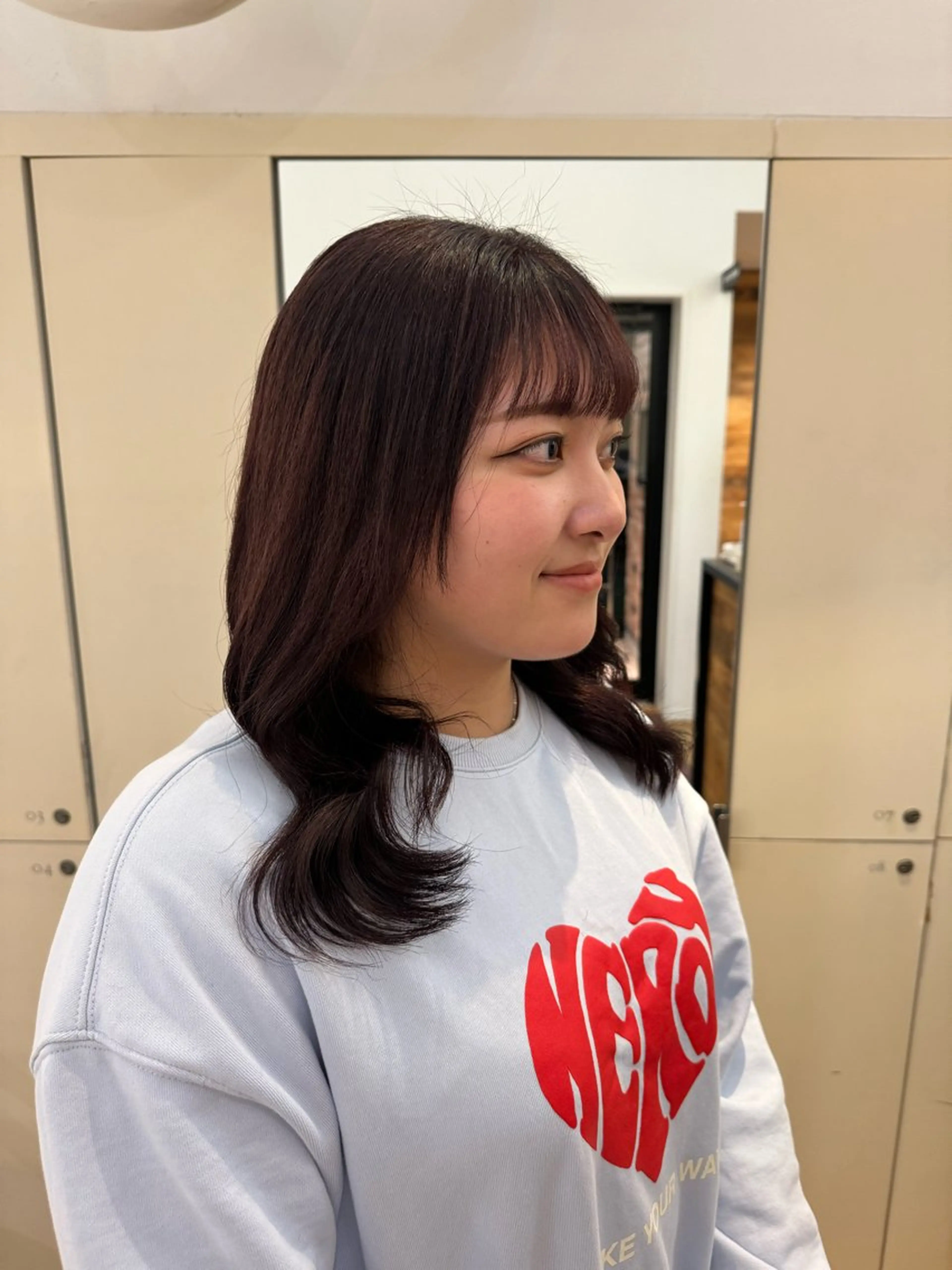 ミディアム カラー ブラウンカラー ピンクカラー ピンクブラウン 吉留 文月のヘアスタイル