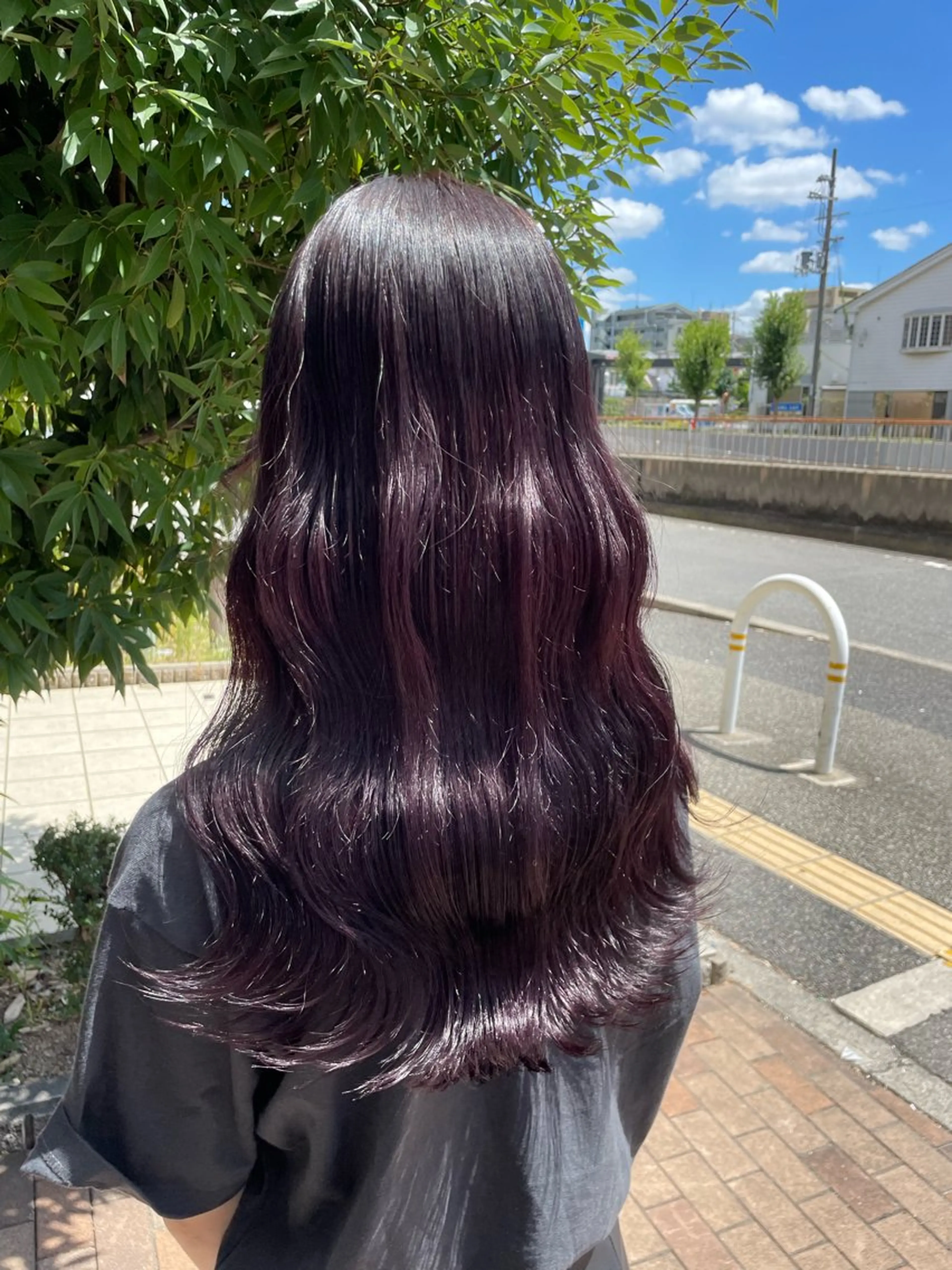 ロング カラー ブリーチ カシス ダブルカラー ブリーチなしカラー パープルカラー ヘアカラー ハイトーン/透明感 カラー/下出有沙のヘアスタイル