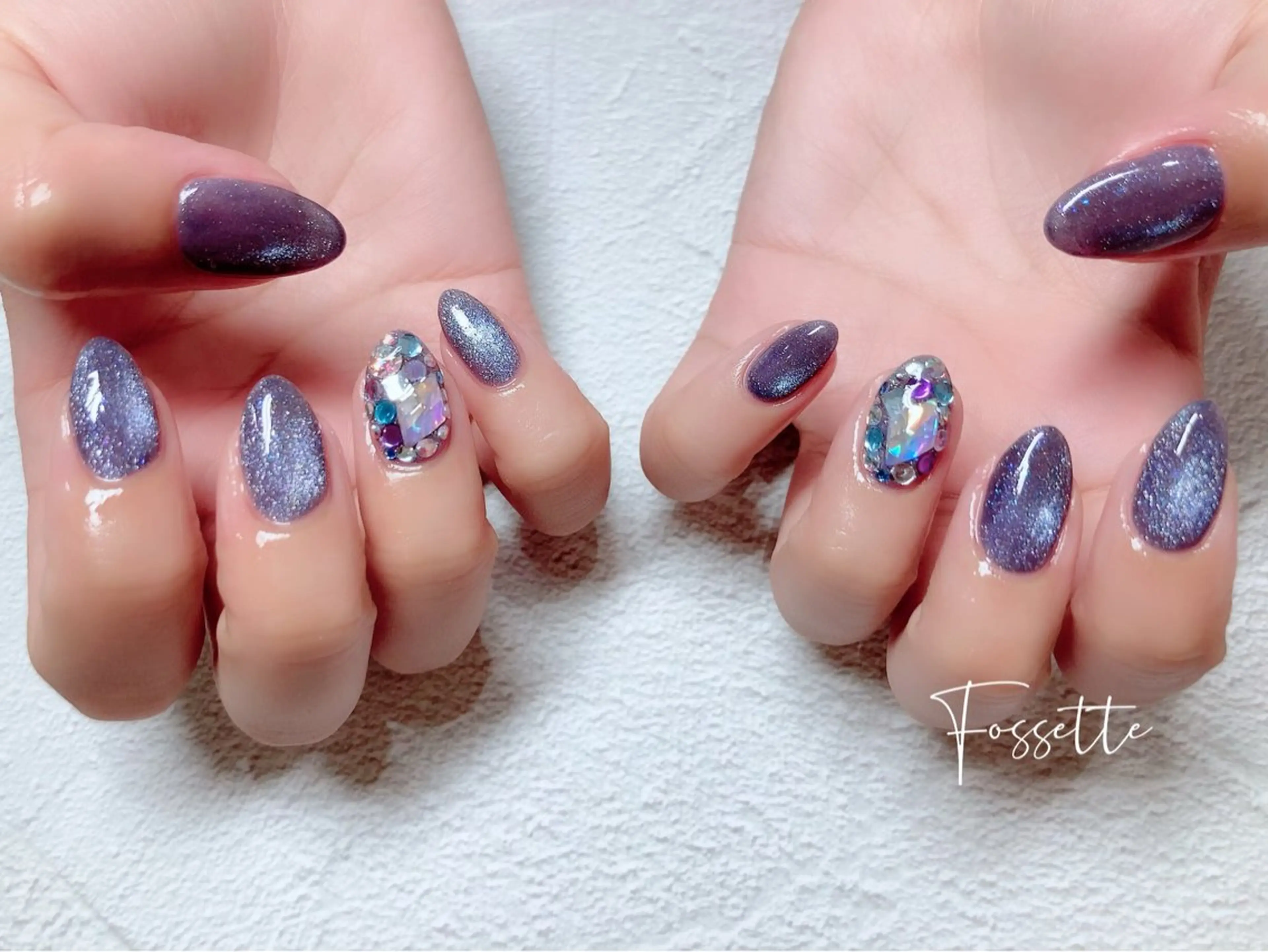 ネイル キラキラネイル マグネットネイル パープル nailsalon Fossetteのネイルデザイン