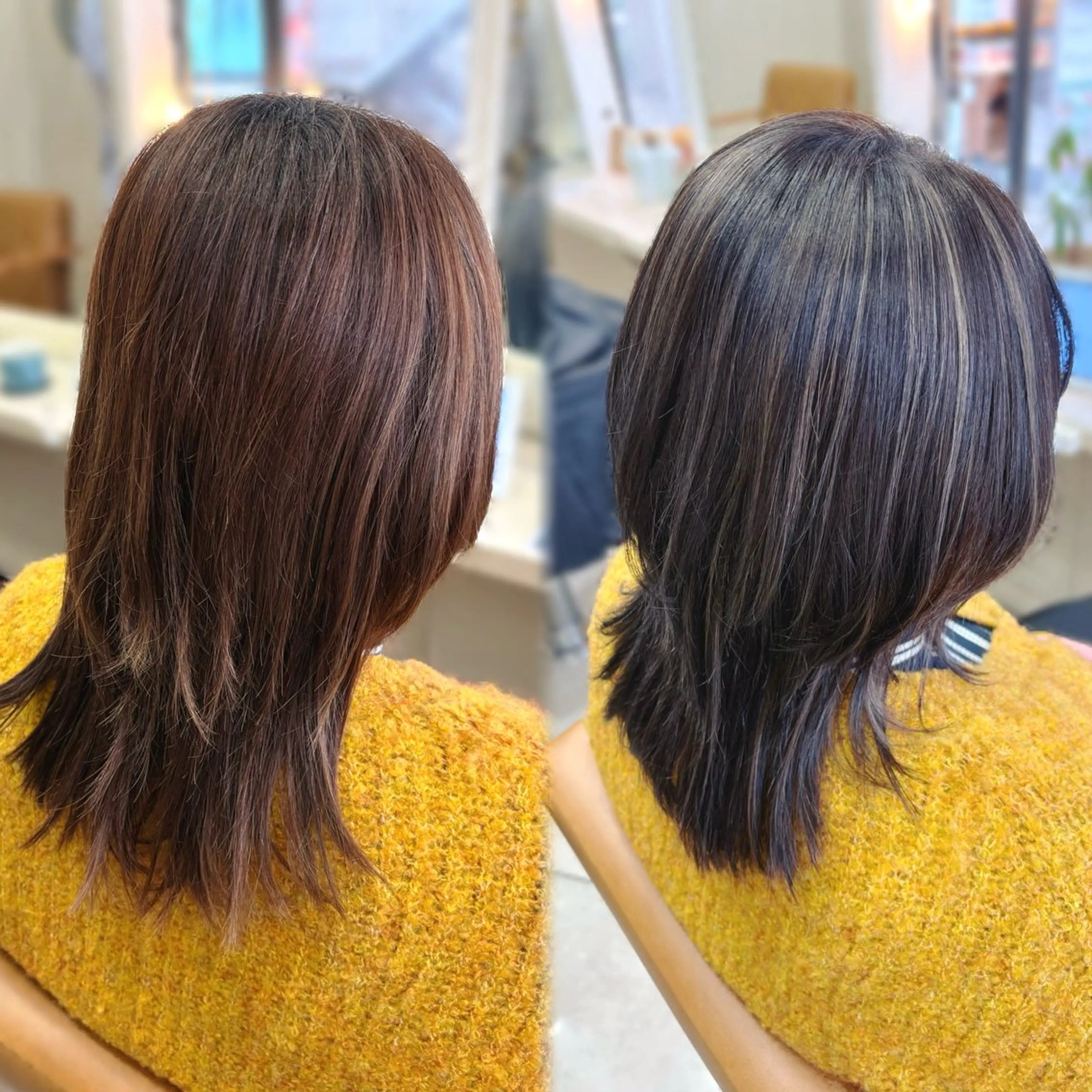 ミディアム カラー ヘアカラー 💙mai🫧 縮毛矯正・ハイライトのヘアスタイル