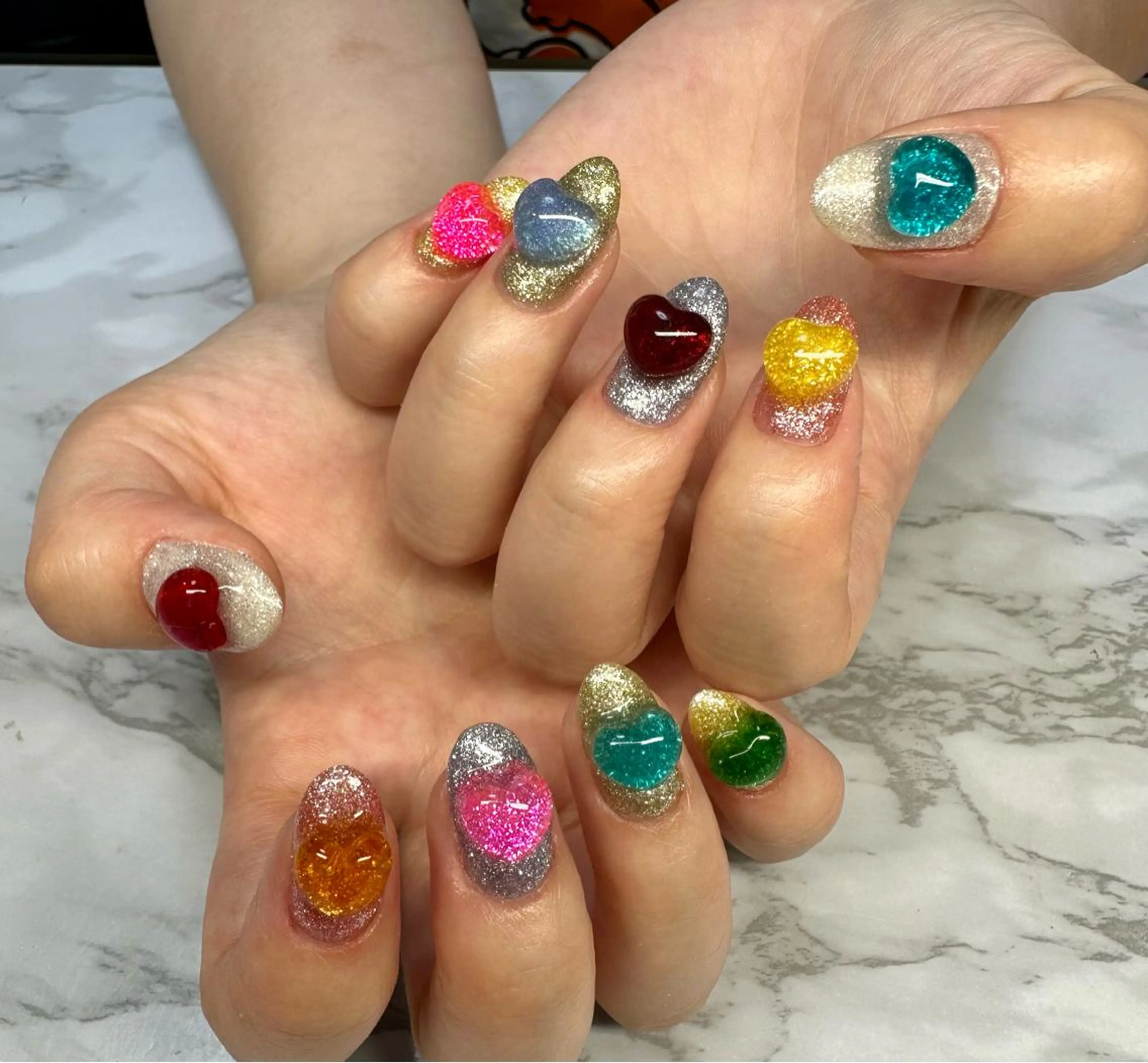 ネイル オーロラネイル ハート ラメ(グリッター) 夏ネイル M.N_ nailのネイルデザイン