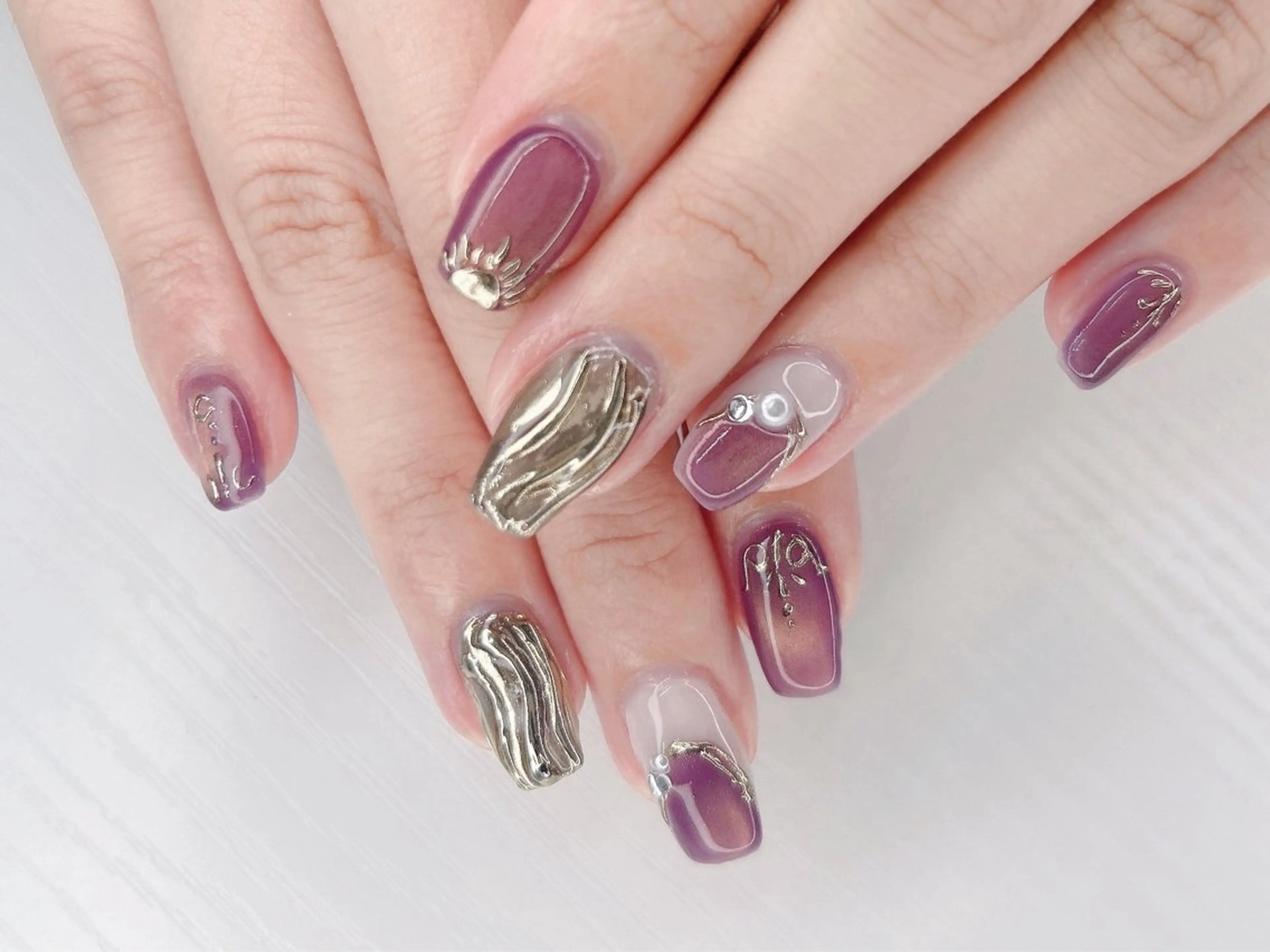 ネイル アートネイル 桜ネイル マグネットネイル ミラーネイル ニュアンスネイル ハンドネイル Forca total studio所属・Forca Airaのネイルデザイン