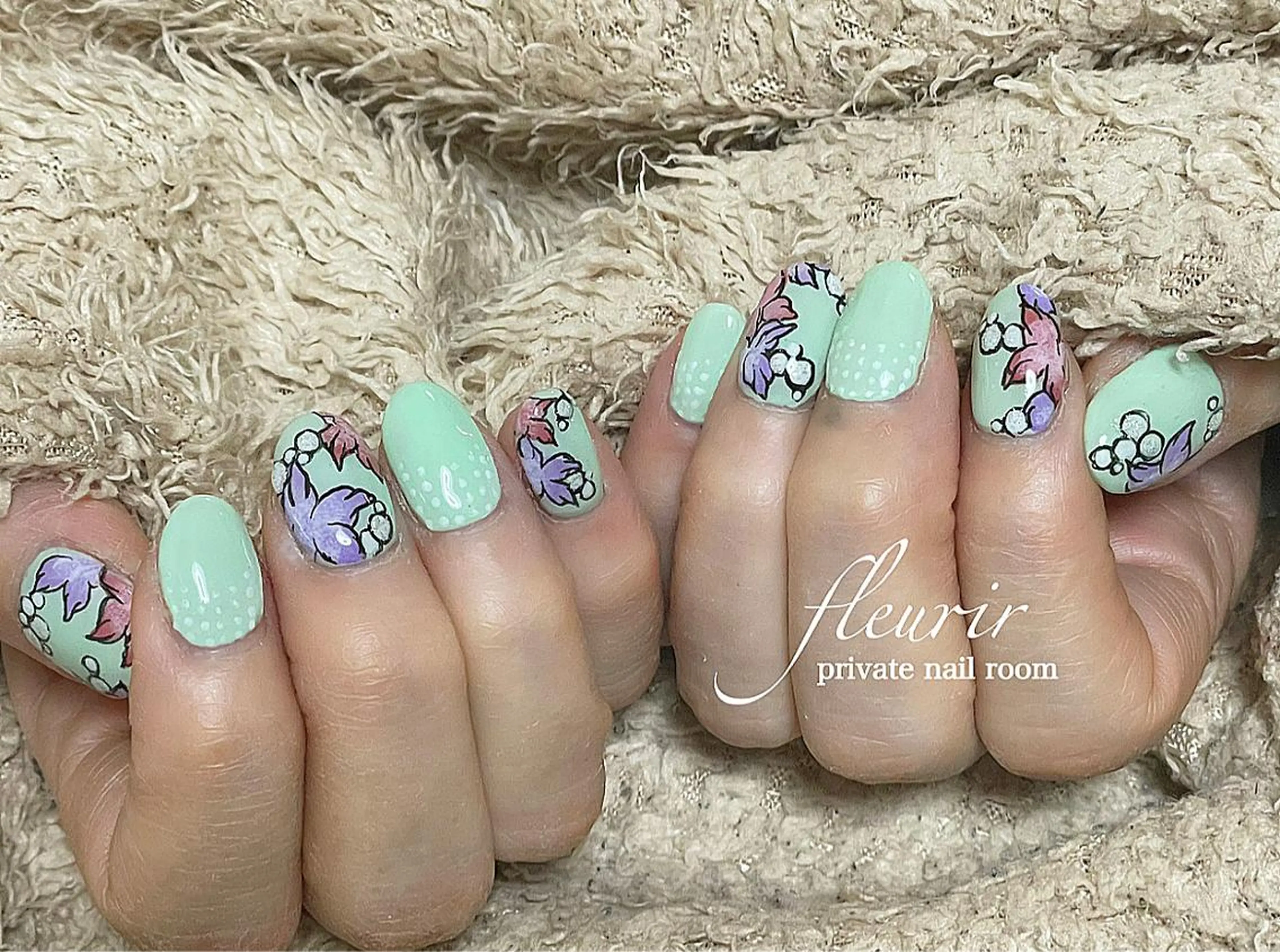 ネイル アートネイル ドット フラワーネイル ピンク フルリール 【プライベートサロンのネイルデザイン