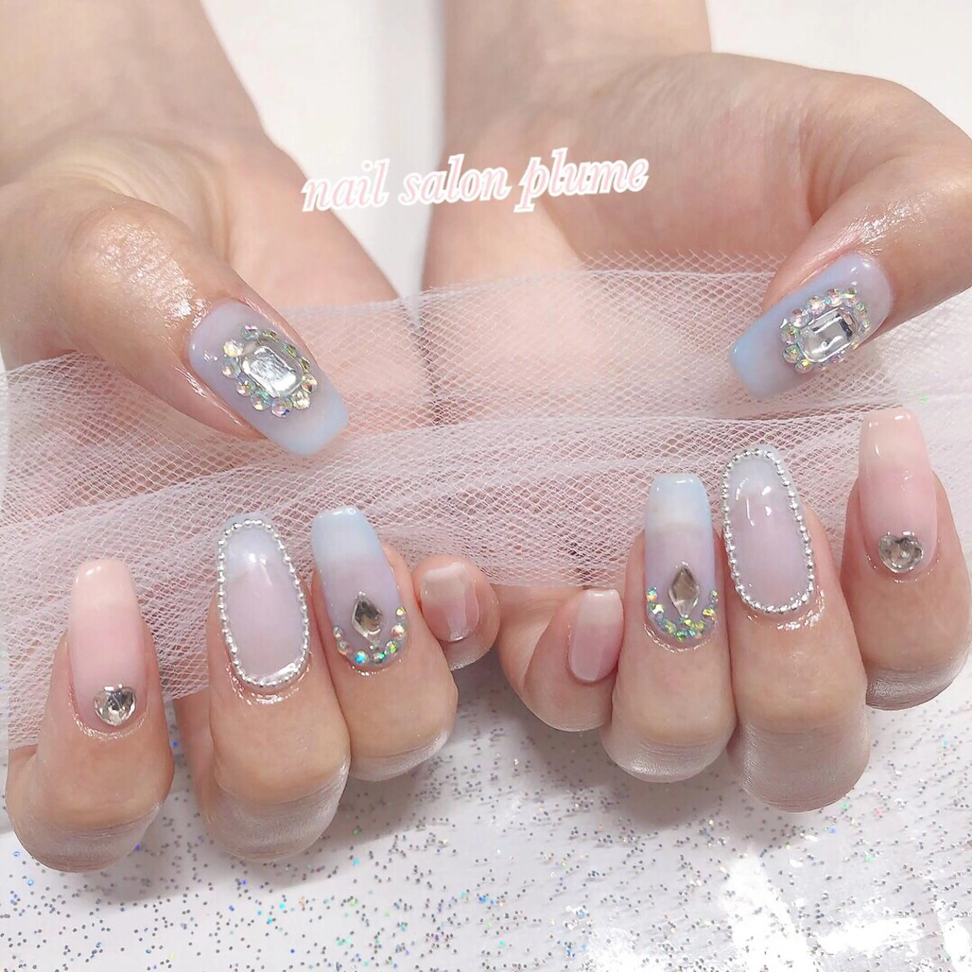 ネイル アートネイル クリアネイル ガーリー ハート キラキラネイル ハンドネイル plume nail ☆韓国ネイルのネイルデザイン