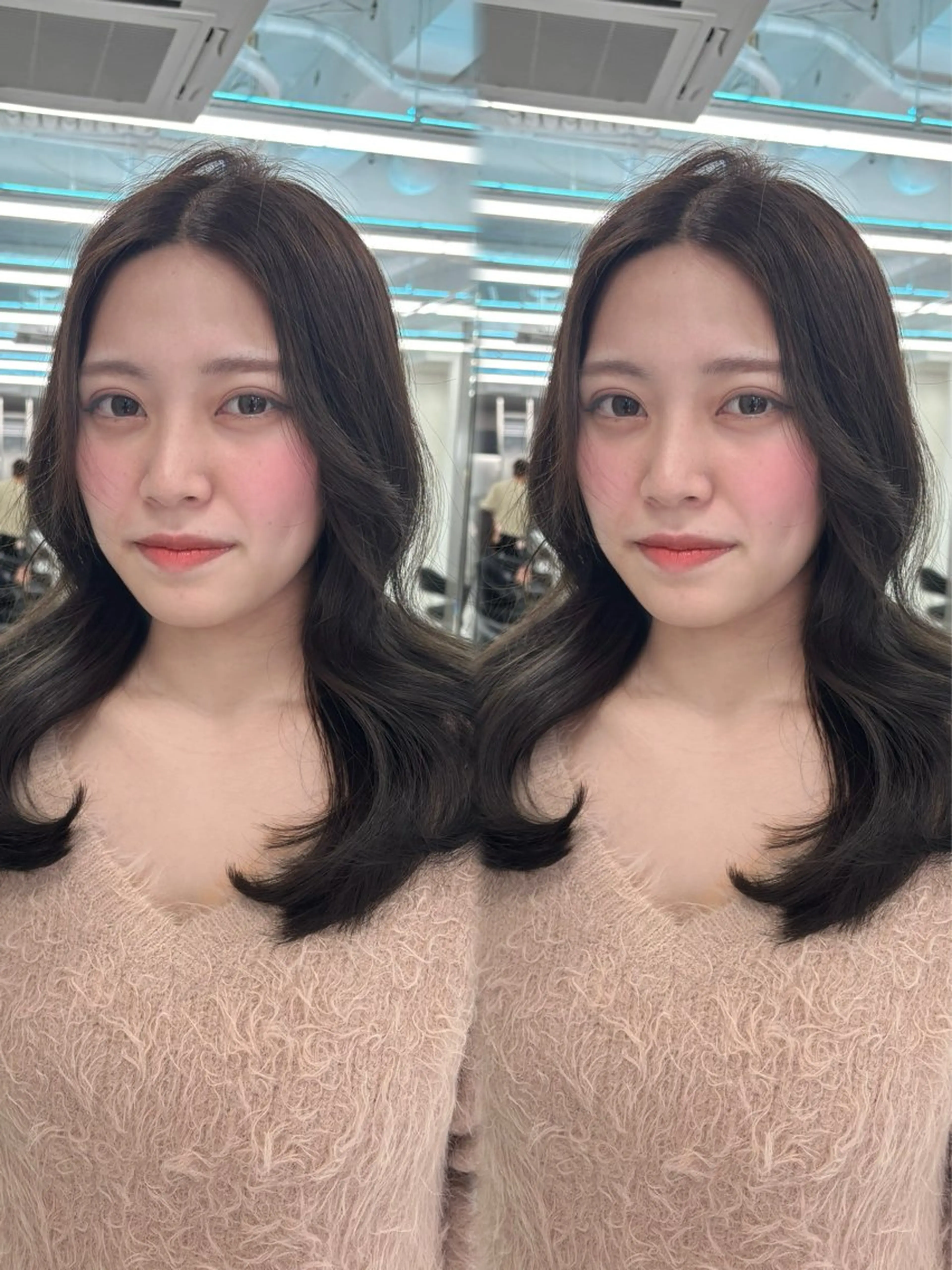 ロング カット ヘアカラー 韓国ヘア/ブリーチ無 しWカラー/オリーブのヘアスタイル