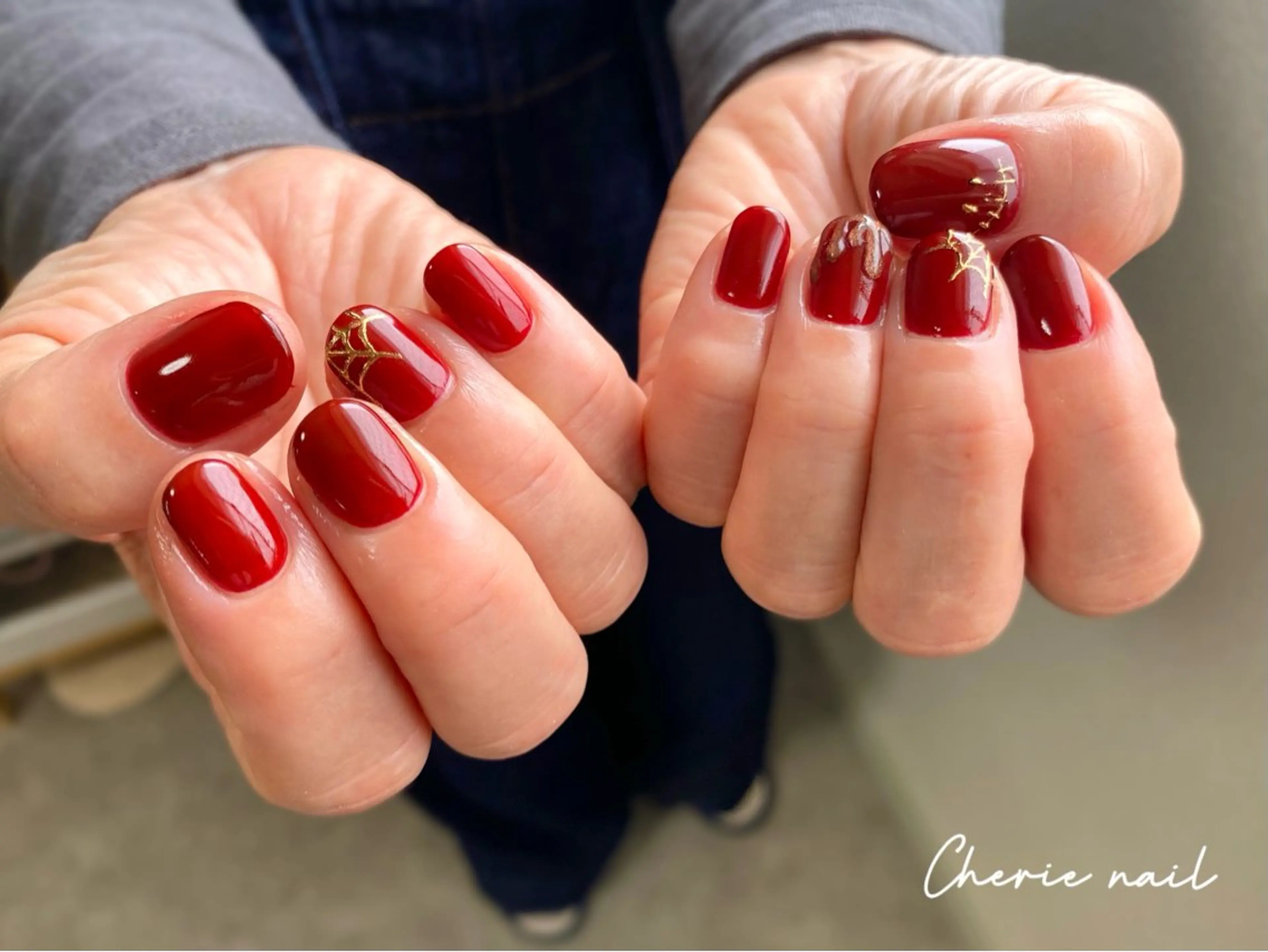 ネイル ボルドー ジェルネイル ハロウィン ミラーネイル オフィスネイル Cherienail yunaのネイルデザイン