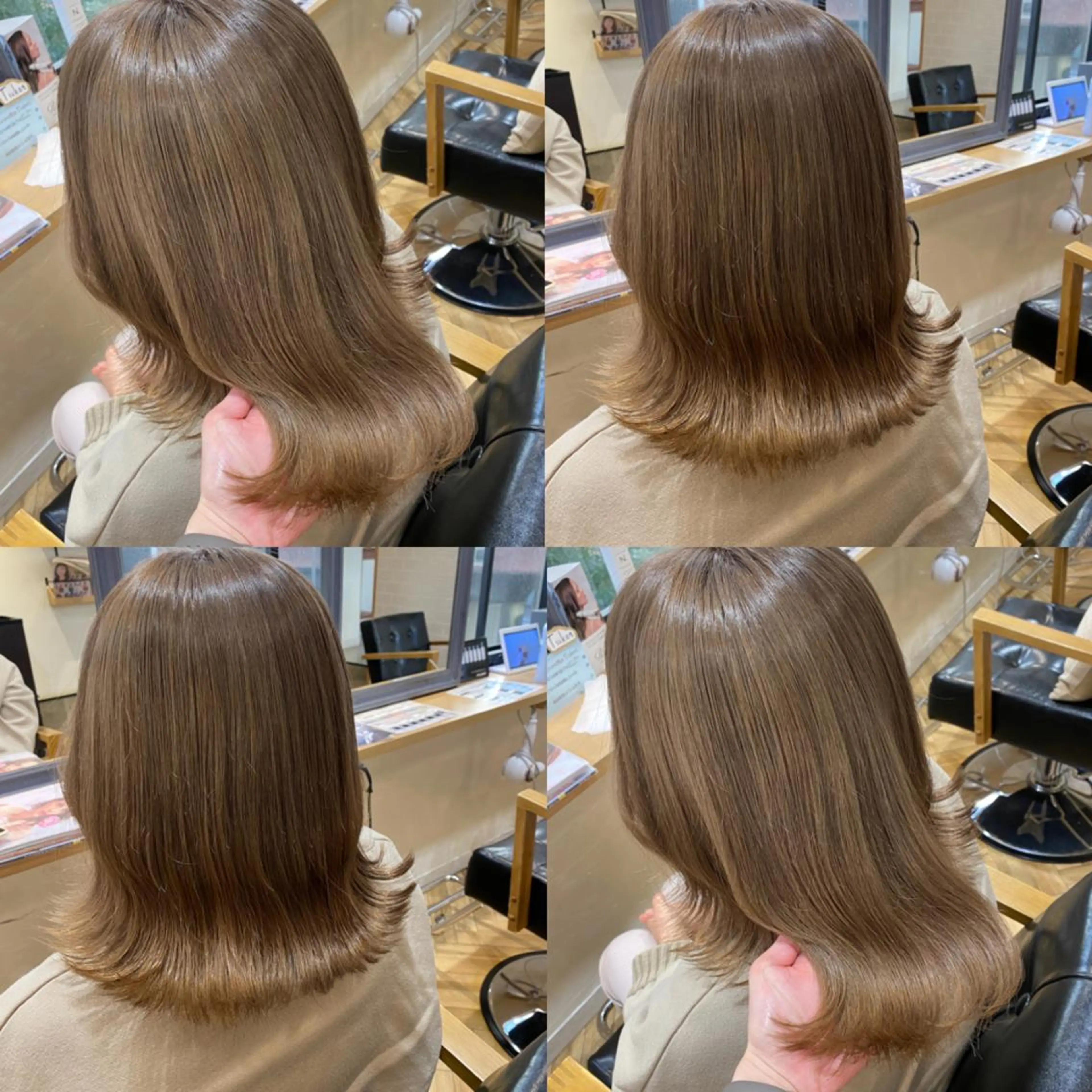 セミロング カラー ブリーチ グレージュ ミルクティーグレージュ 艶カラー/韓国顔周り 🎀mamiのヘアスタイル