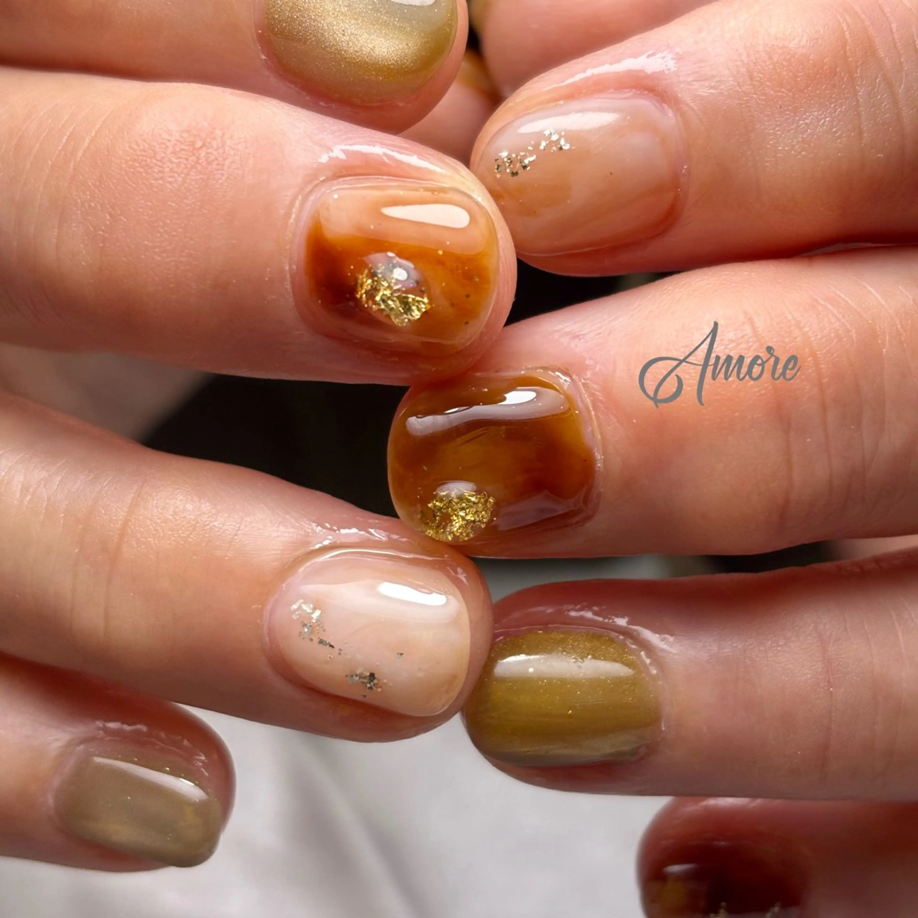 ネイル ブラウン 桜ネイル ジェルネイル キラキラネイル 韓国ネイル You kyehwaのネイルデザイン