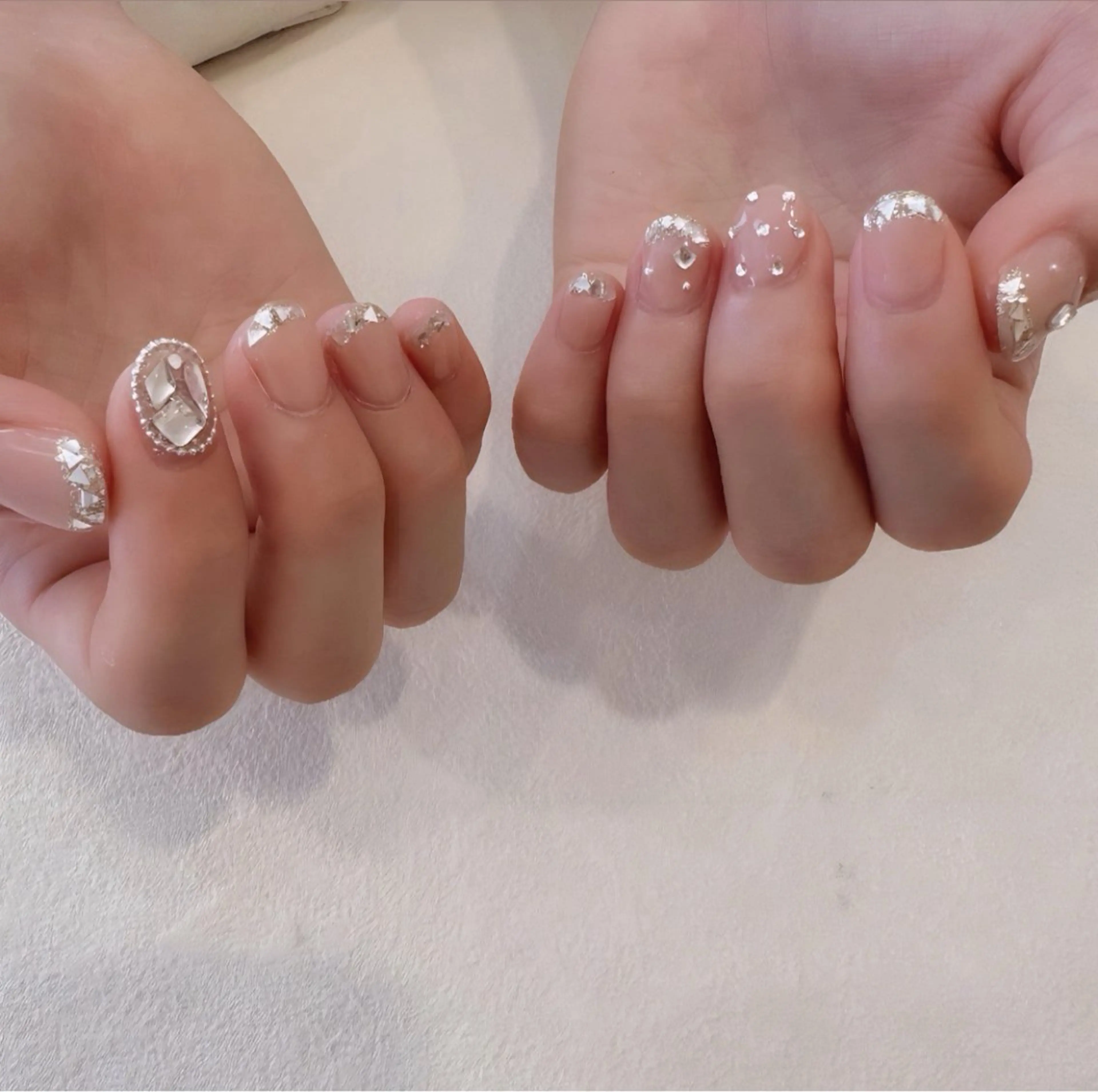 ネイル フレンチネイル ガラスフレンチ キラキラネイル ハンドネイル YURI ◡̈ nagoyaのネイルデザイン