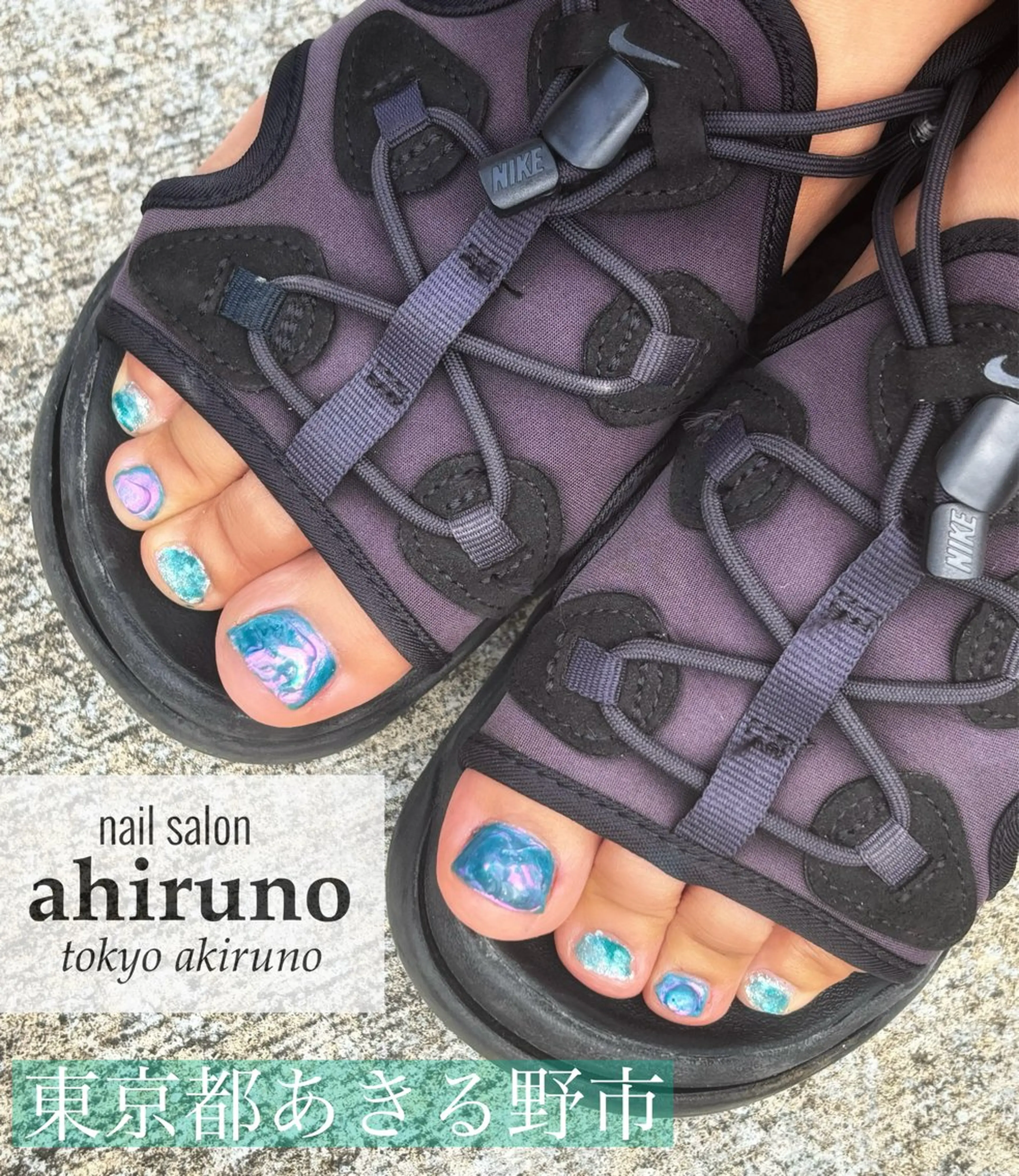 ネイル ブルー フットネイル ジェルネイル フットネイル 東京あきる野市ネイル ✿ ｙｕiのネイルデザイン
