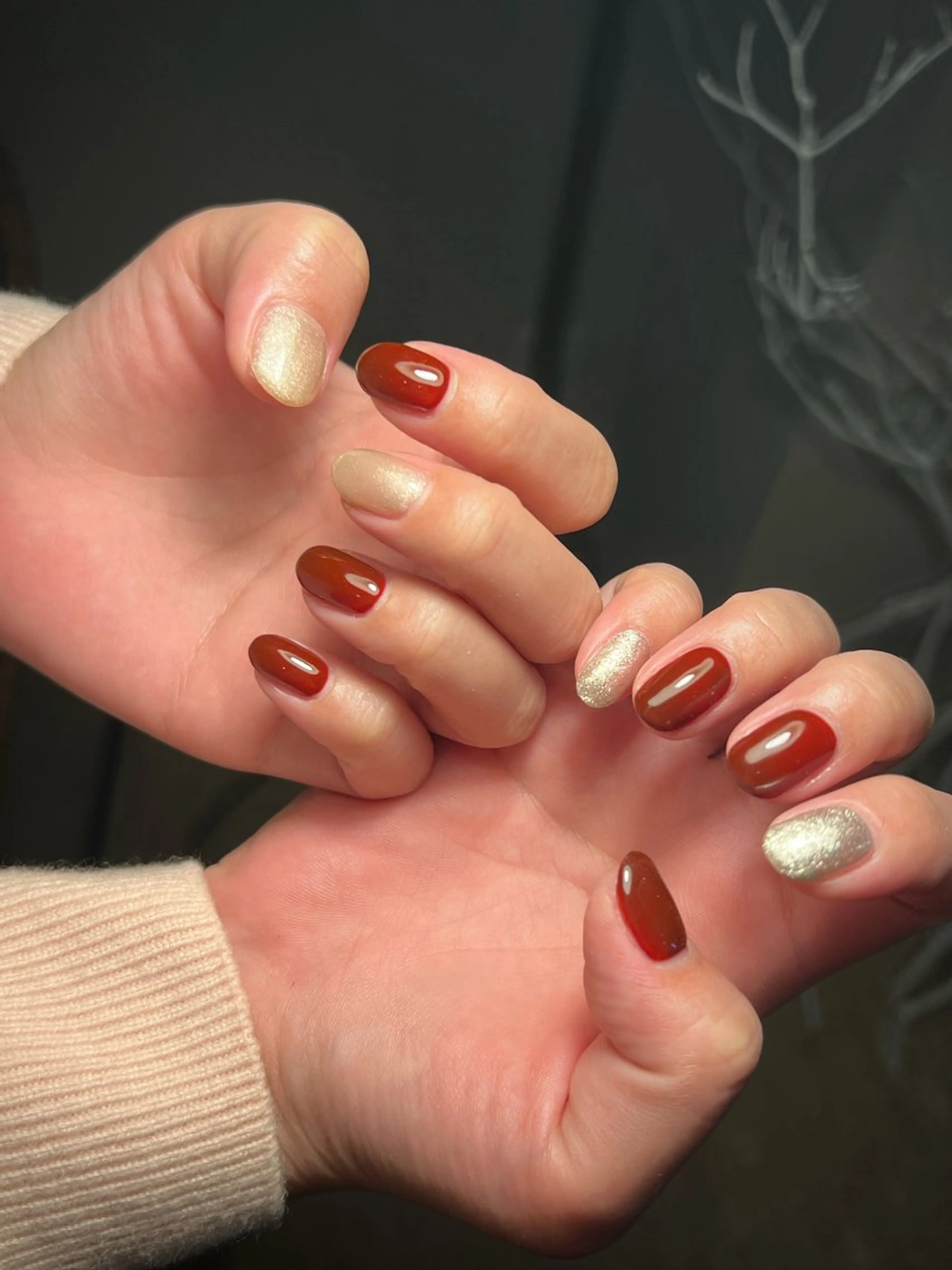 ネイル ボルドー ラメ(グリッター) ハンドネイル .Etel atelier.のネイルデザイン