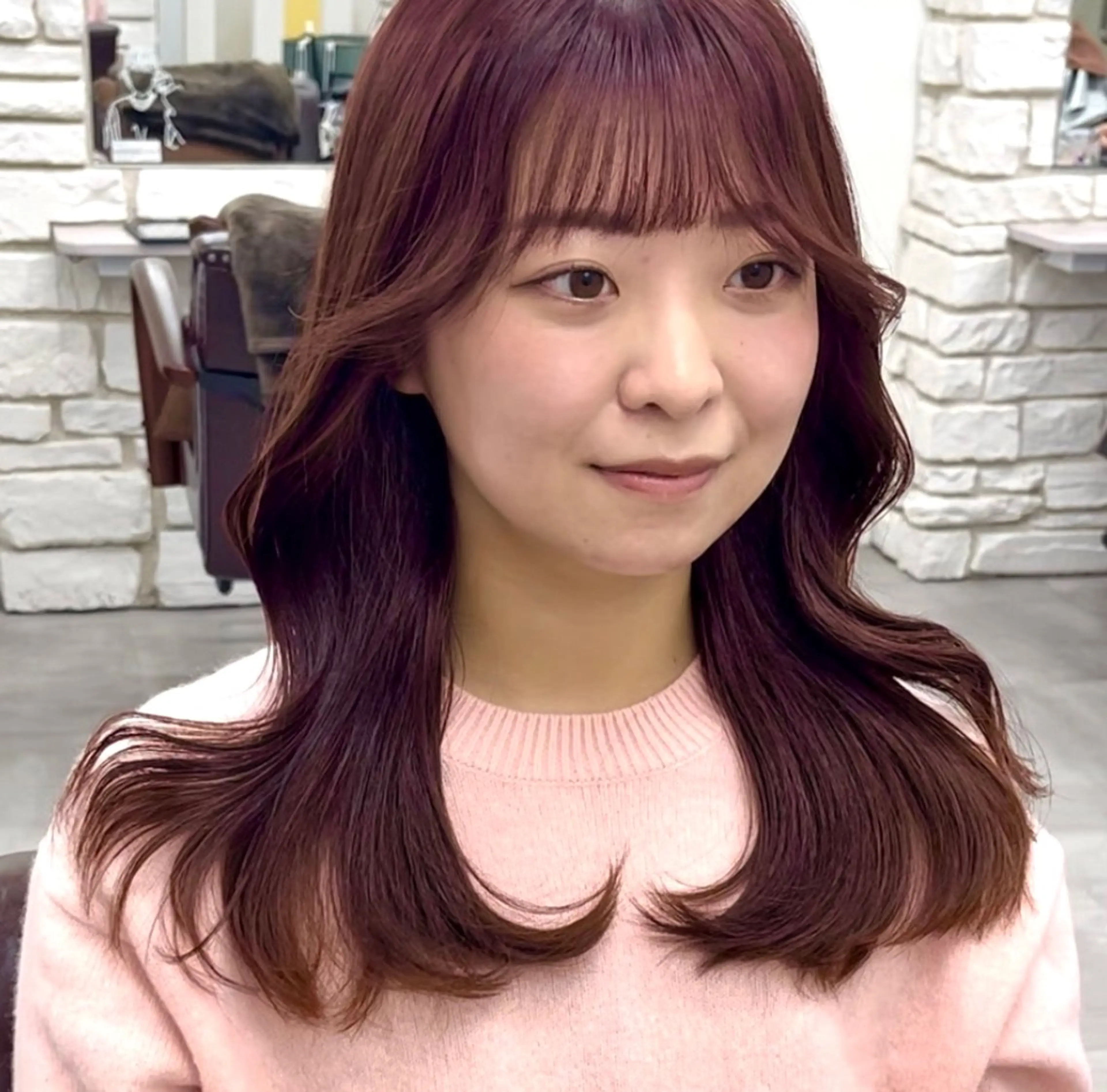 ロング カラー ブラウンカラー ピンクカラー ピンクブラウン カット ヘアカラー トリートメント 天王寺髪質改善なら よしみさん✨のヘアスタイル