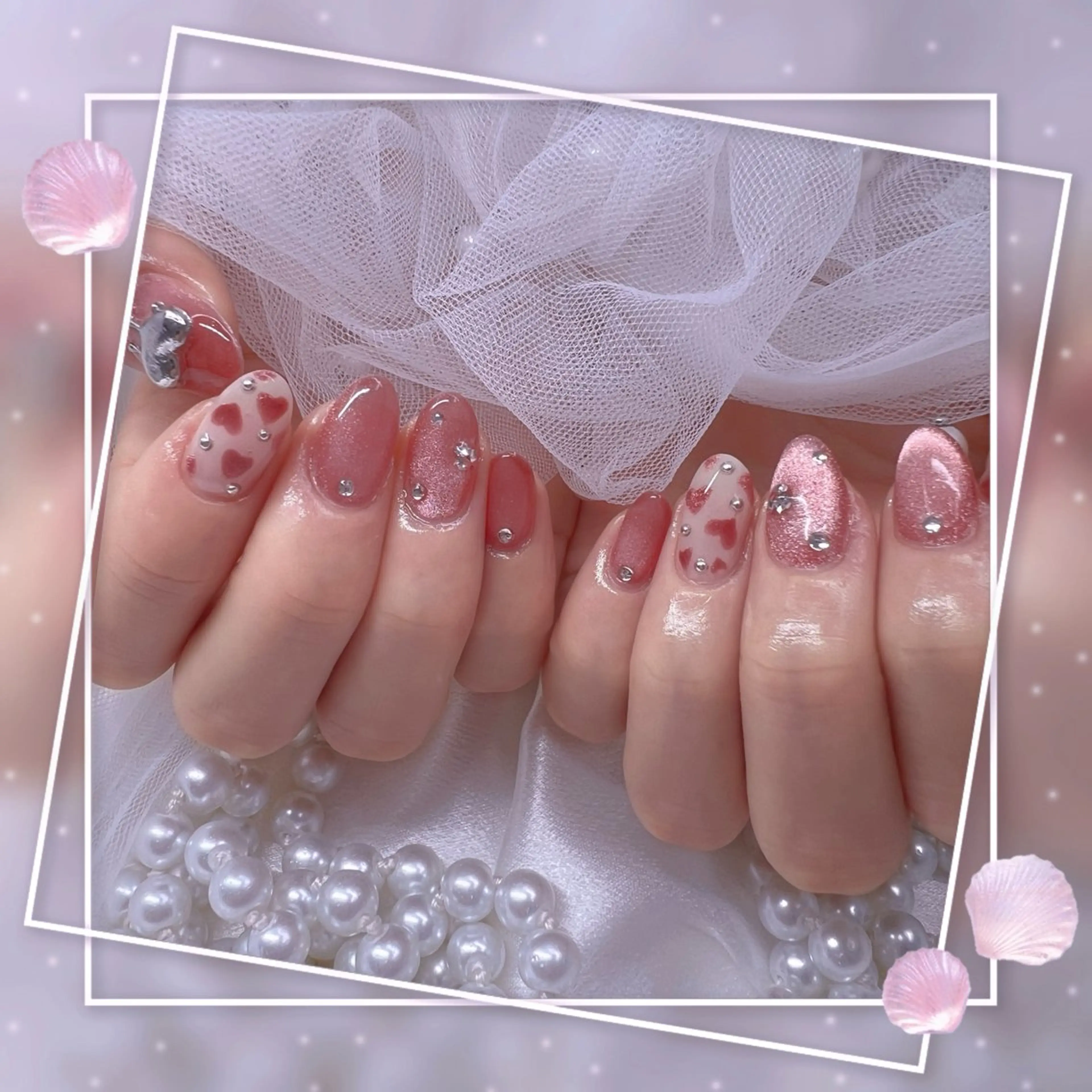 ネイル チークネイル ガーリー グラデーション マグネットネイル ピンク ハンドネイル Chill Nailsalonのネイルデザイン