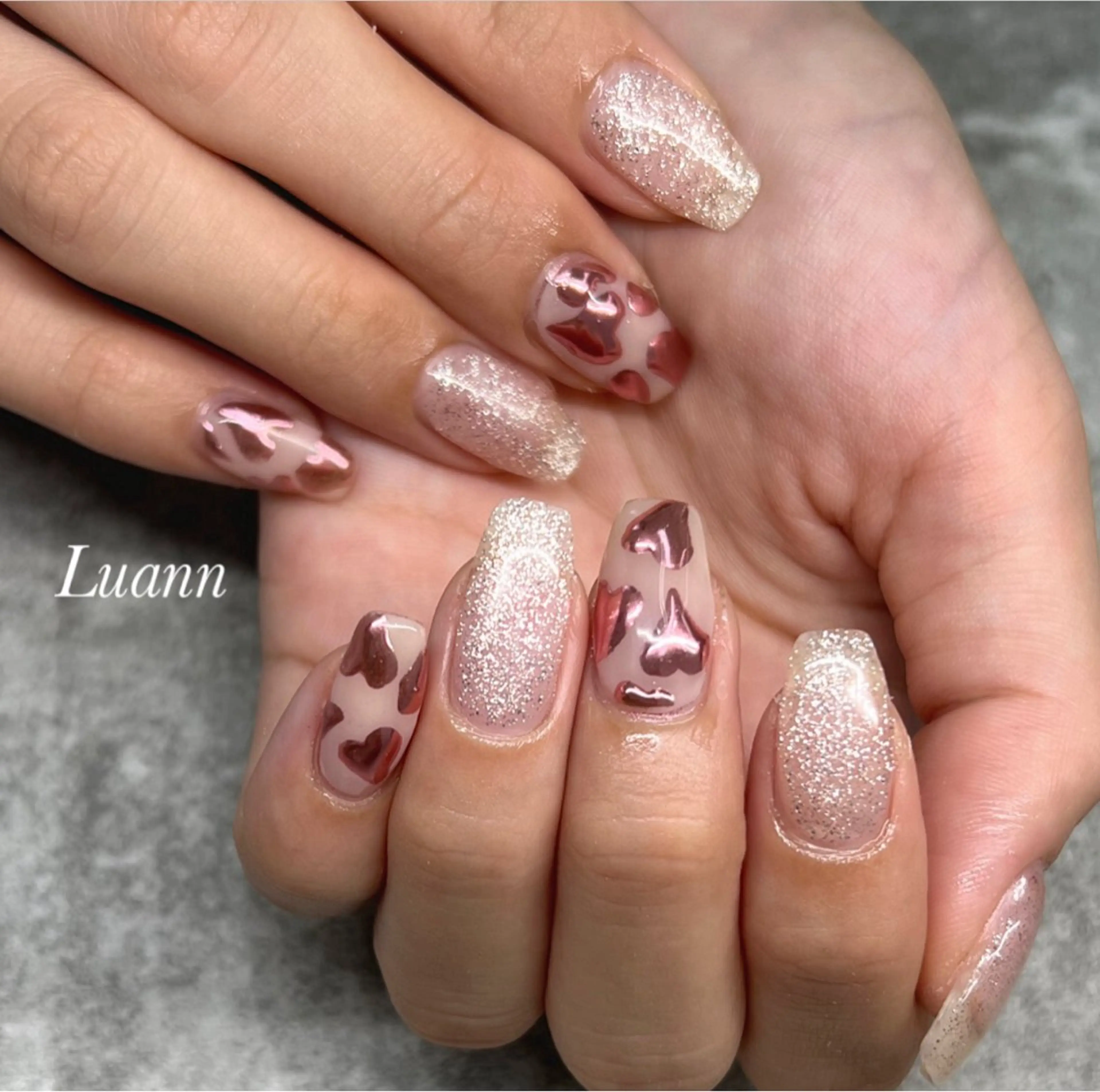ネイル アートネイル フラッシュネイル ハート ラメ(グリッター) マグネットネイル Luann nail所属・Luann nail Sakiのネイルデザイン