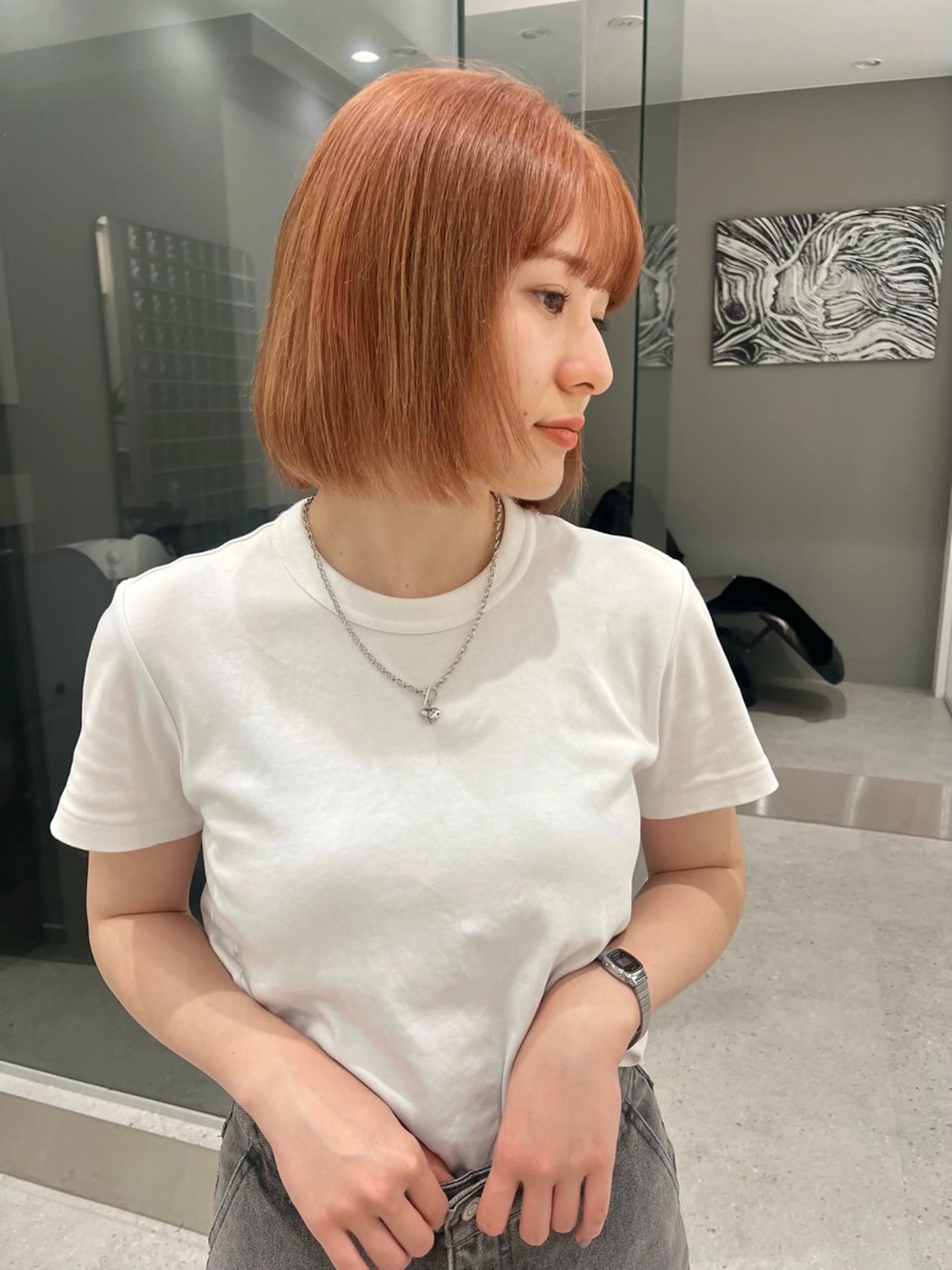 ミディアム カラー ベージュカラー オレンジ オレンジベージュ iLi所属・iLi 《イリ》のヘアスタイル