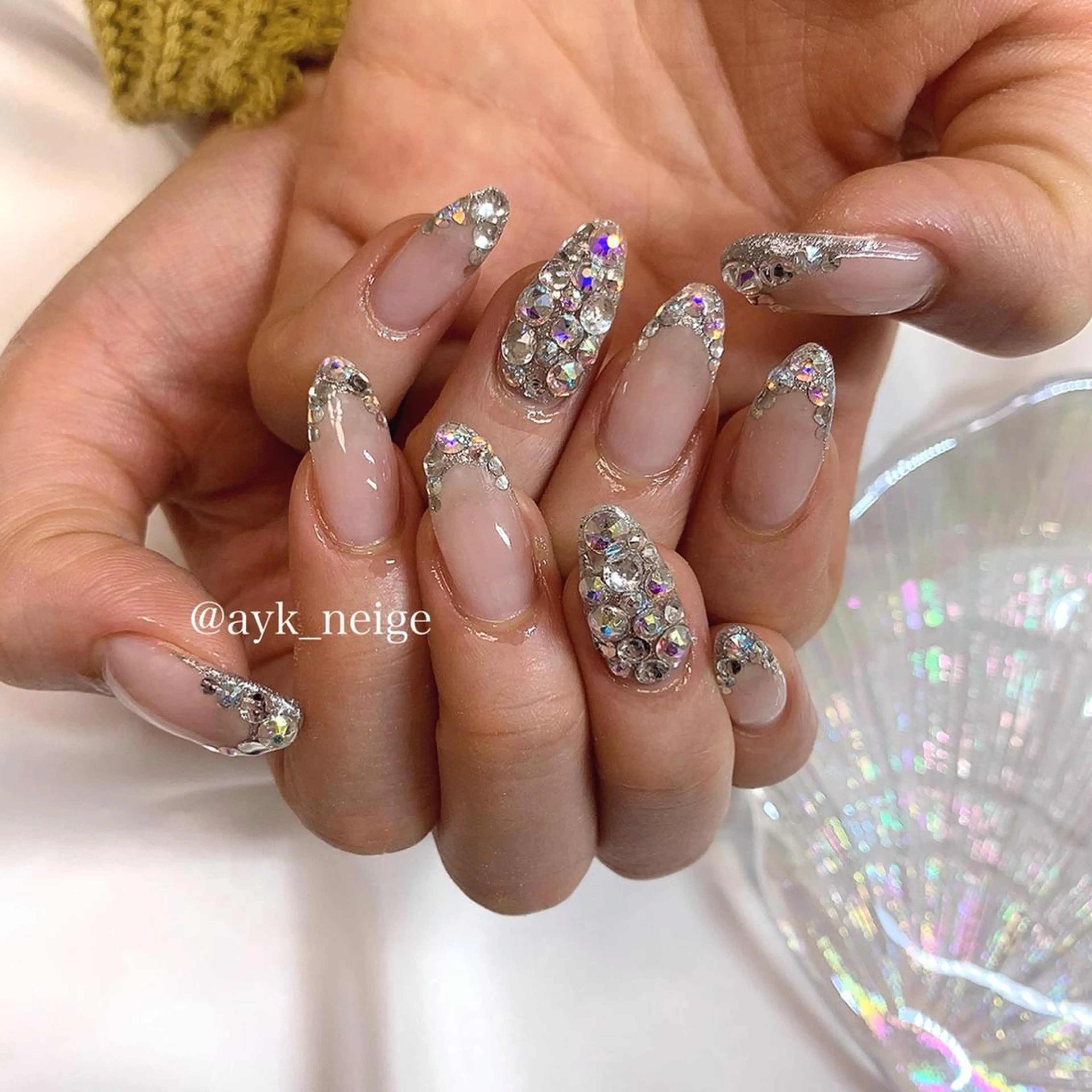 ネイル キラキラネイル 韓国ネイル ニュアンスネイル 冬ネイル n'eige nail所属・大谷 綾香のネイルデザイン