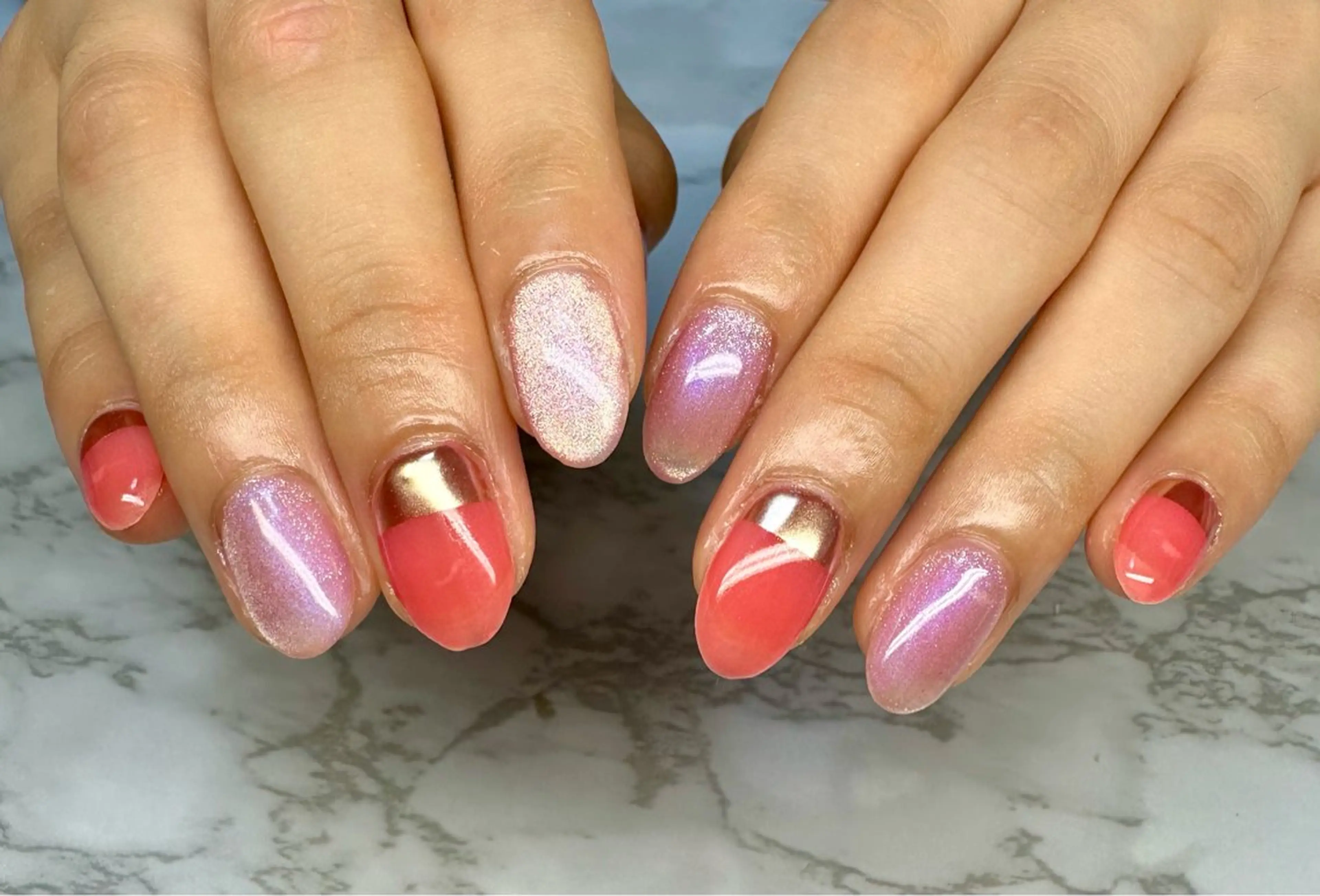 ネイル アートネイル オーロラネイル ラメ(グリッター) ミラーネイル ニュアンスネイル M.N_ nailのネイルデザイン