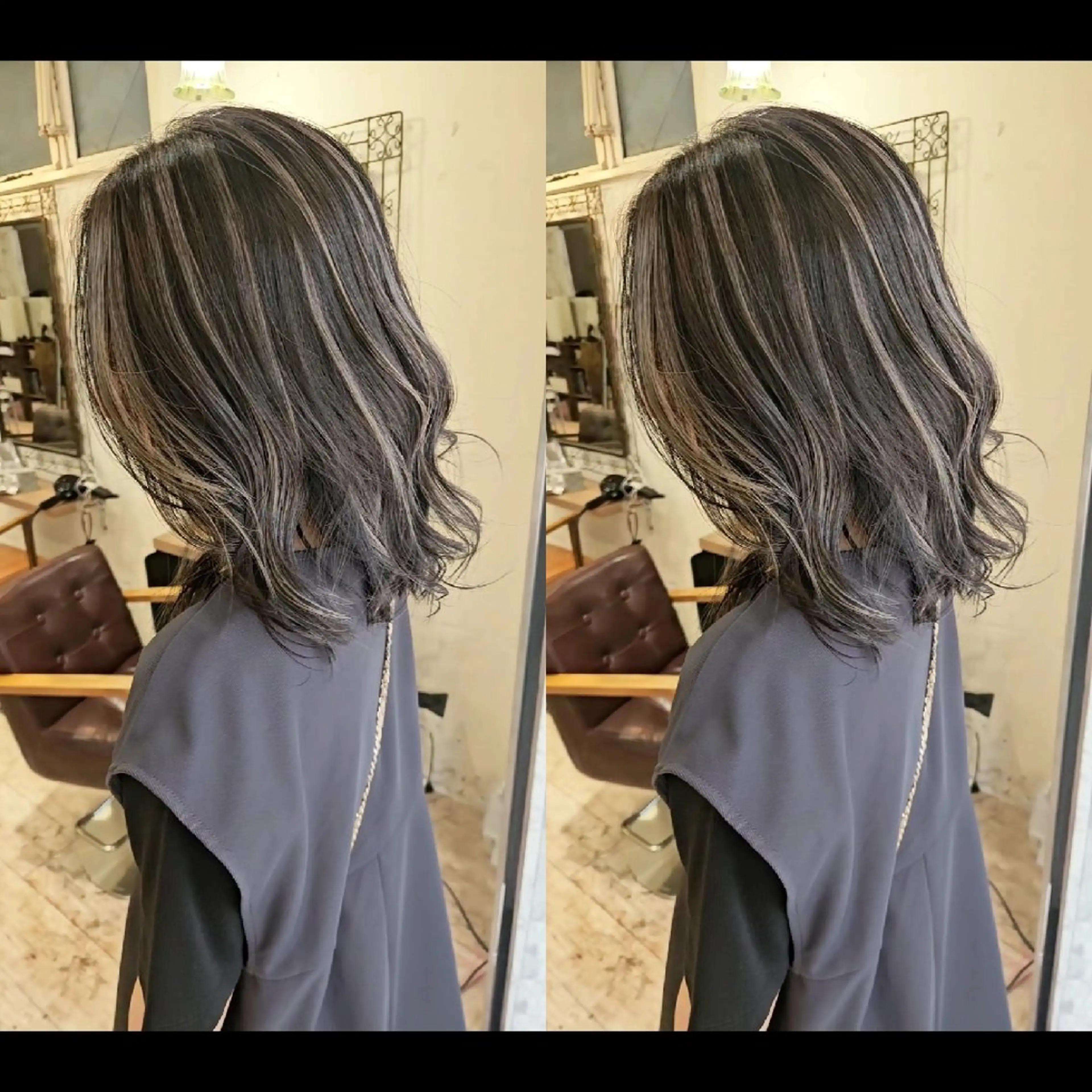 ミディアム ハイライト レイヤーカット ヘアカラー cherie所属・バレイヤージュ/ ハイライト/大内格のヘアスタイル