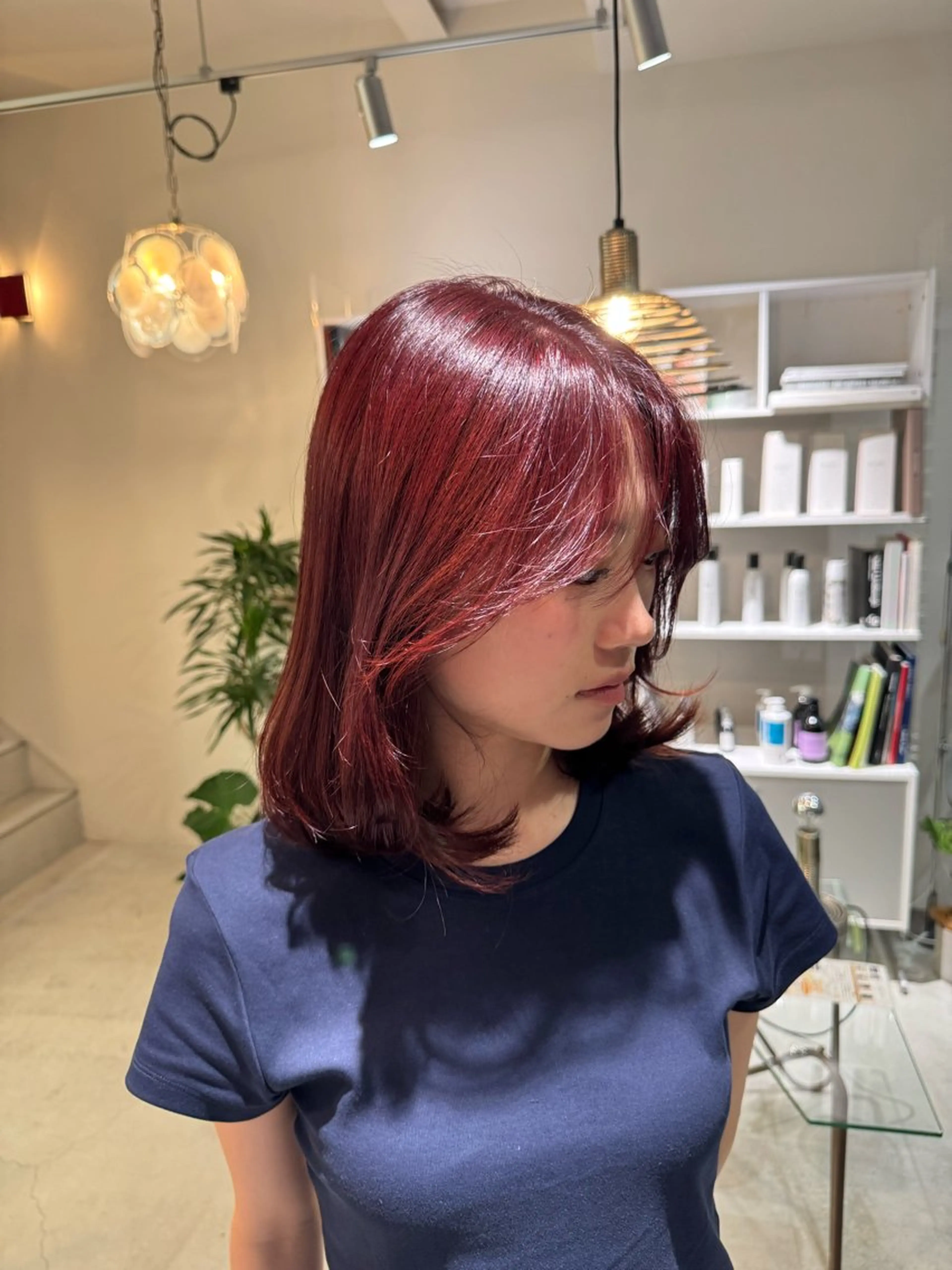 カラー ブリーチ ブリーチなしカラー レッドカラー 長畑 雨里のヘアスタイル