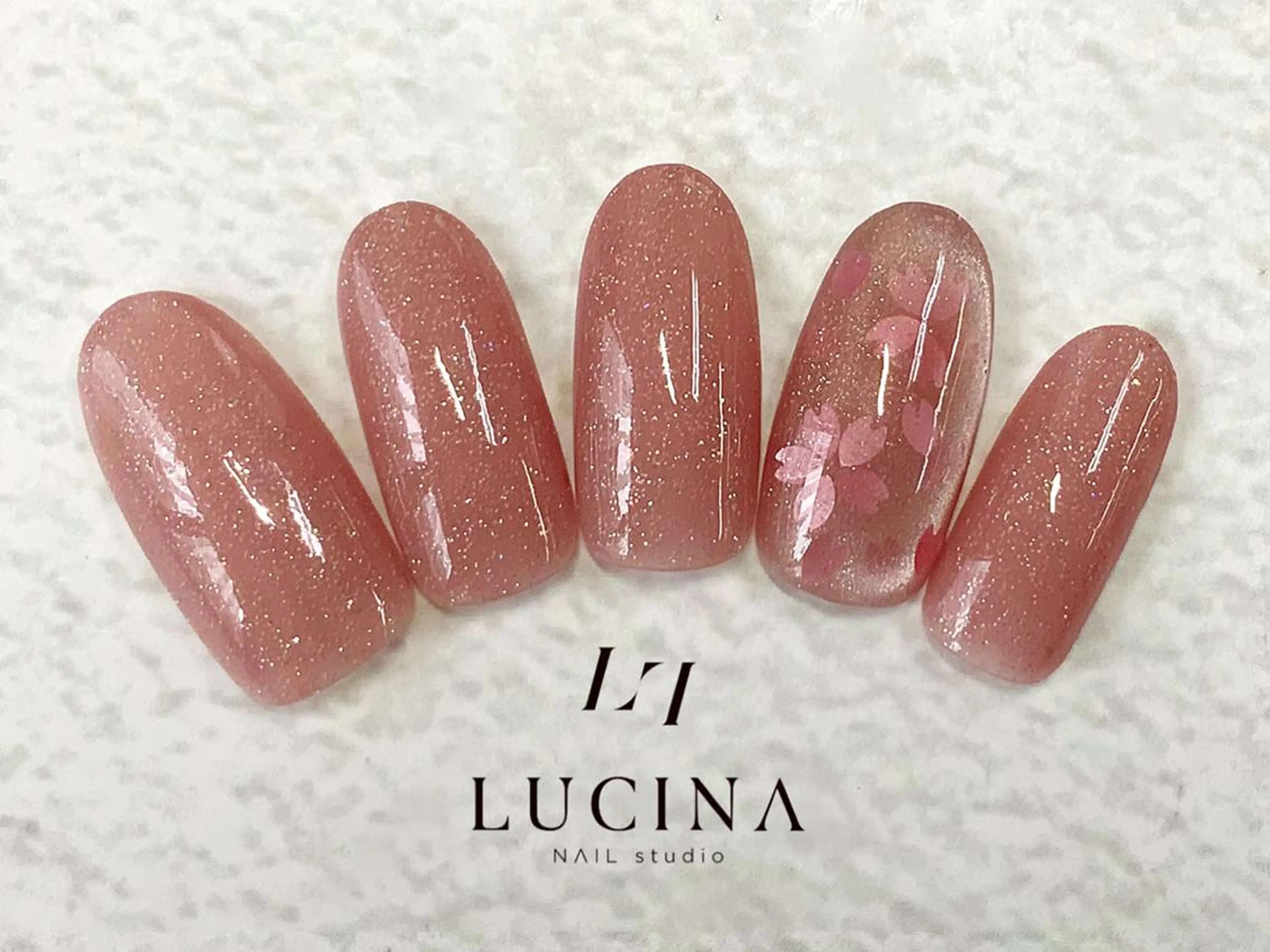 ネイル 桜ネイル クリアネイル 長さ出し フットネイル フレンチネイル ハンドネイル 新橋 ルキナ スタッフのネイルデザイン