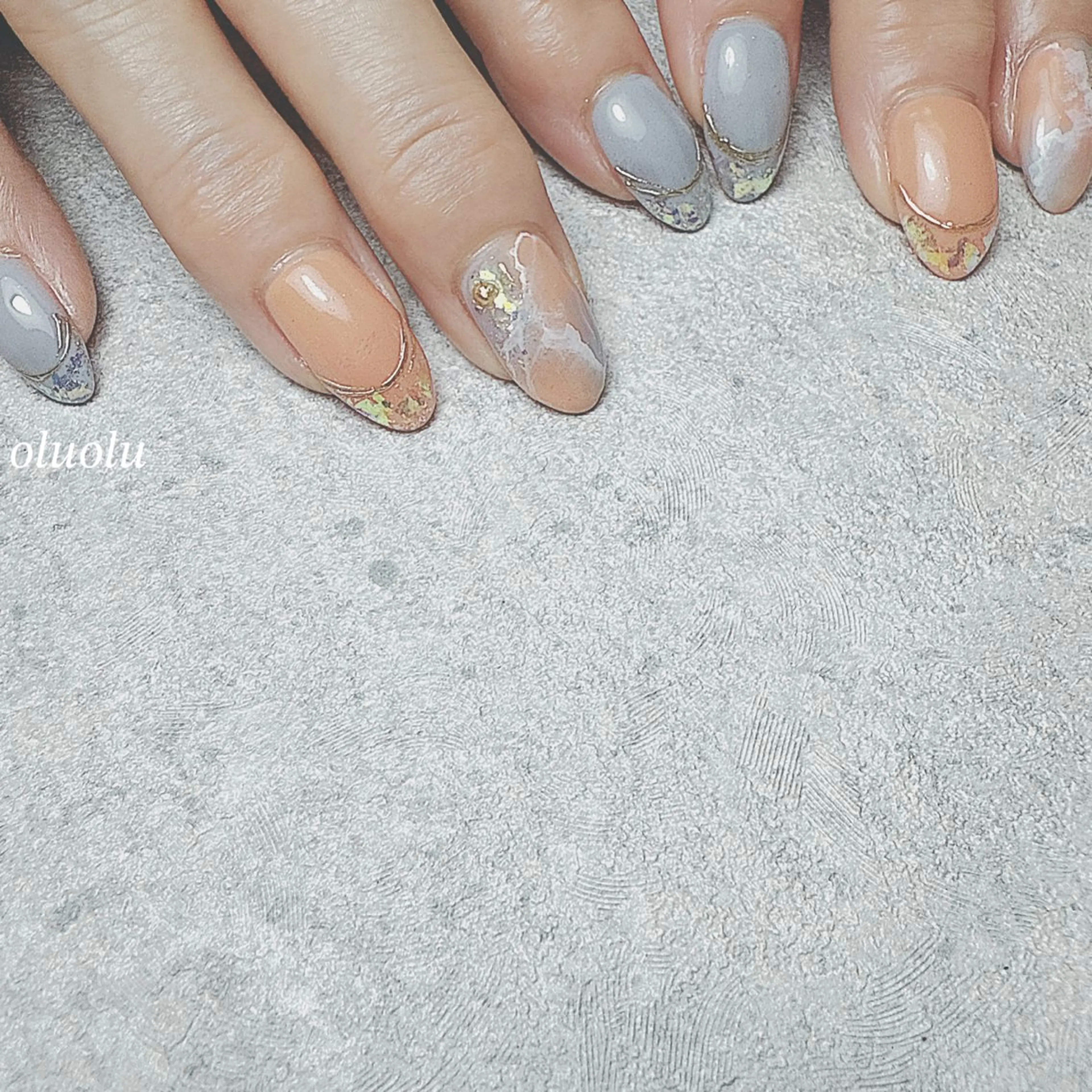 ネイル アートネイル フットネイル ミラーネイル ニュアンスネイル オレンジ ハンドネイル 大村 紬華のネイルデザイン