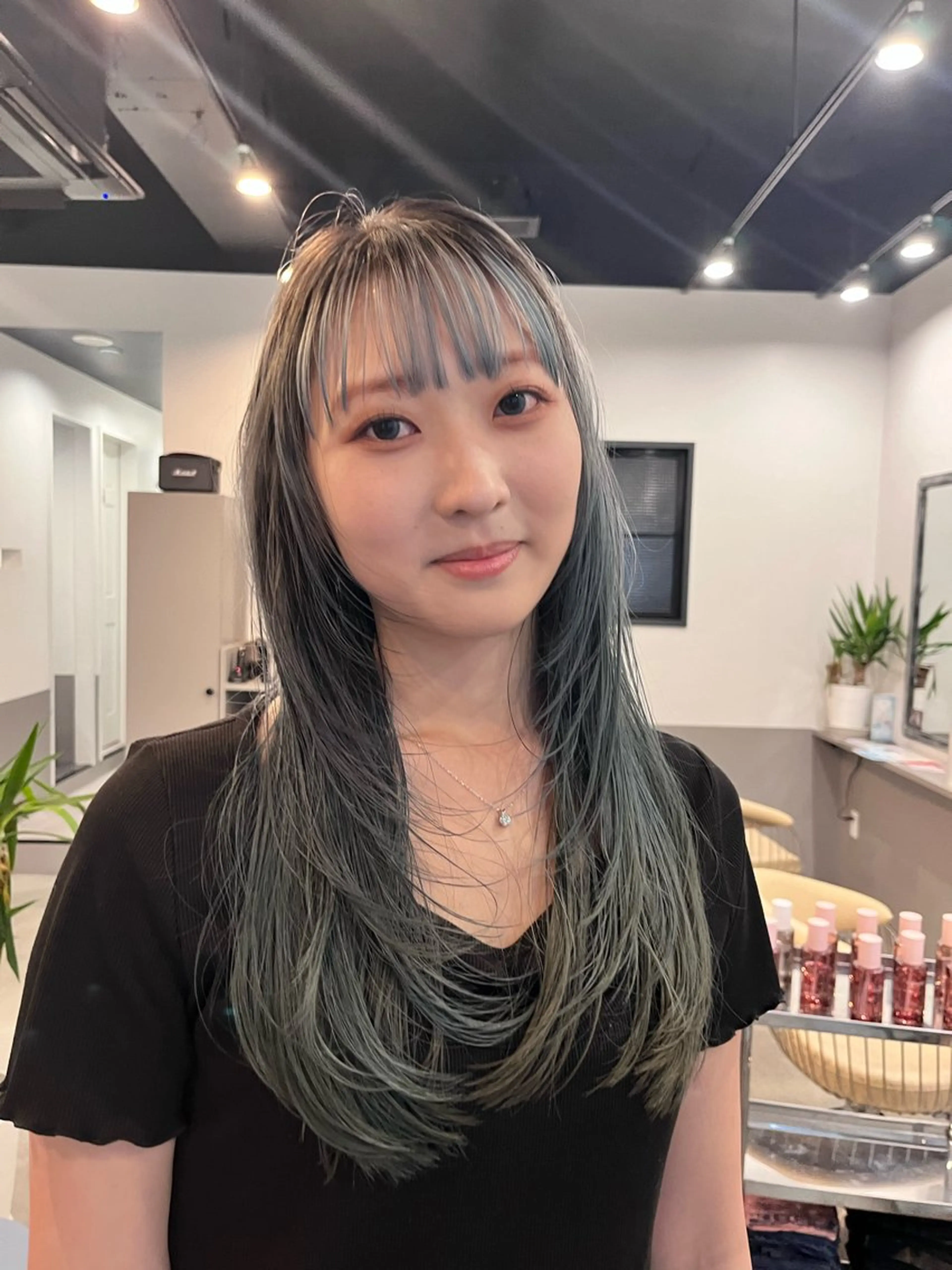 ロング カラー ミント レイヤーカット カット ヘアカラー トリートメント dogstar小林諒 レイヤー/パーマのヘアスタイル