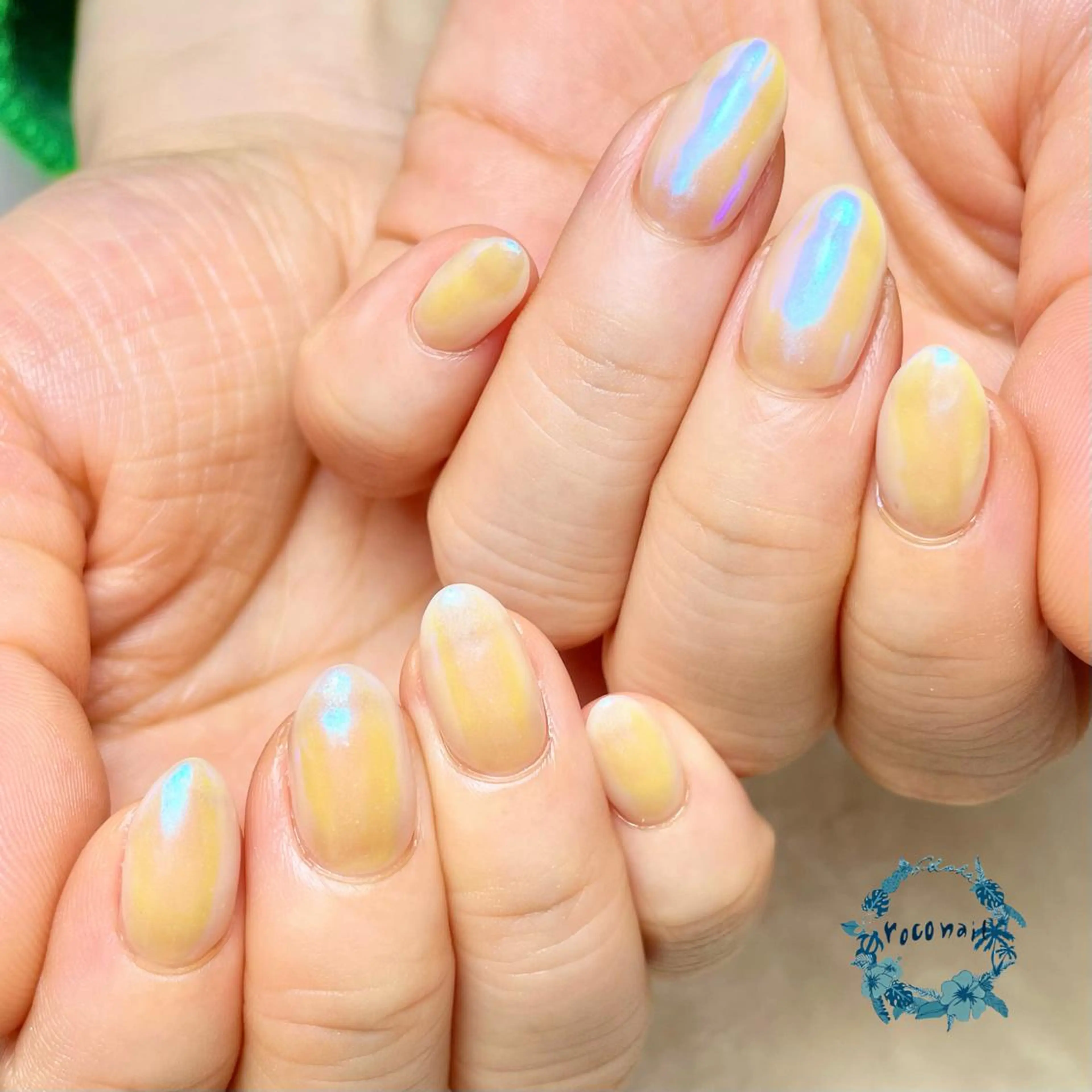 ネイル ブルー ミラーネイル ハンドネイル roconail ヒロコのネイルデザイン