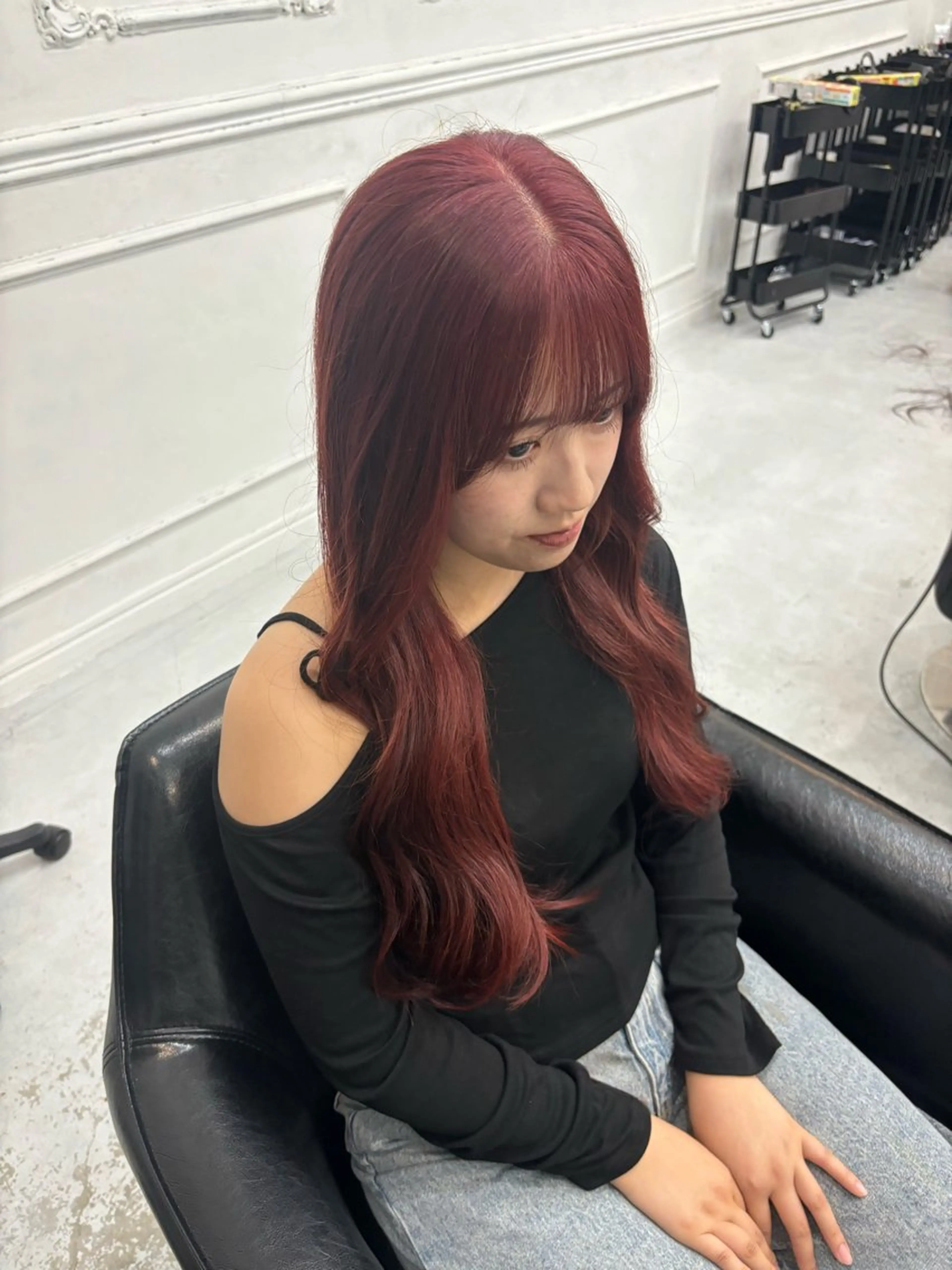 カラー ブリーチ ブリーチなしカラー レッドカラー MaisonHALU 松浦光咲のヘアスタイル