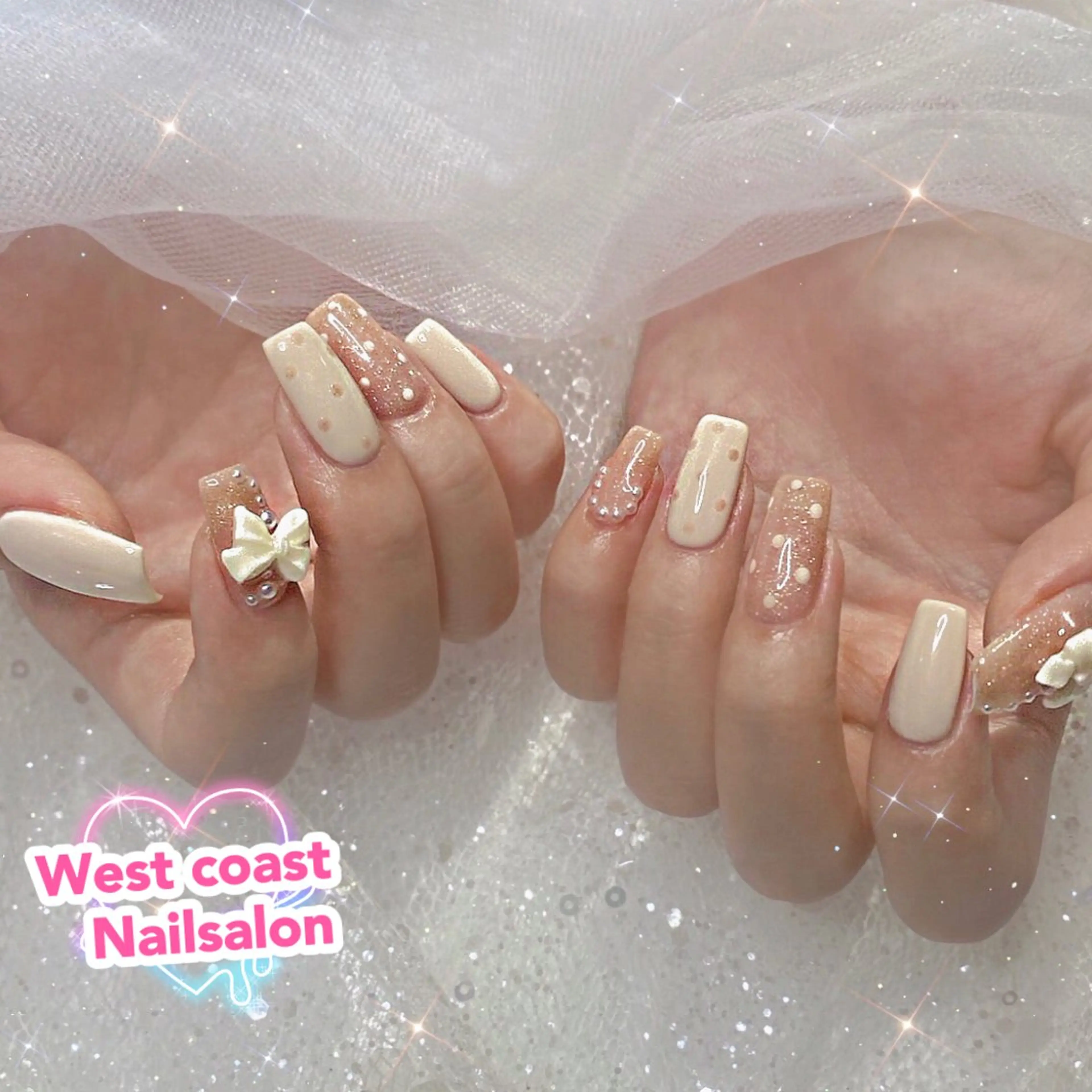 ネイル リボン、ガーリー パーツ放題専門店のネイルデザイン