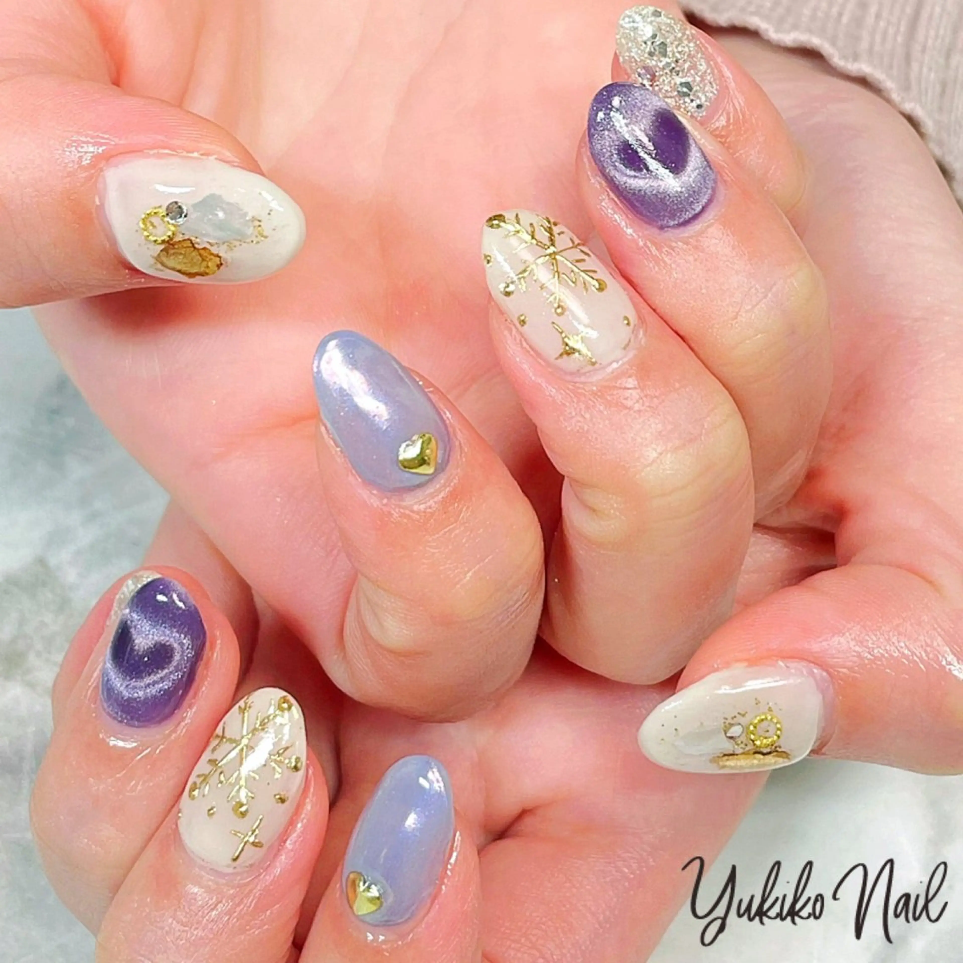 ネイル ハート マグネットネイル 冬ネイル ハンドネイル ユキコ ネイルのネイルデザイン