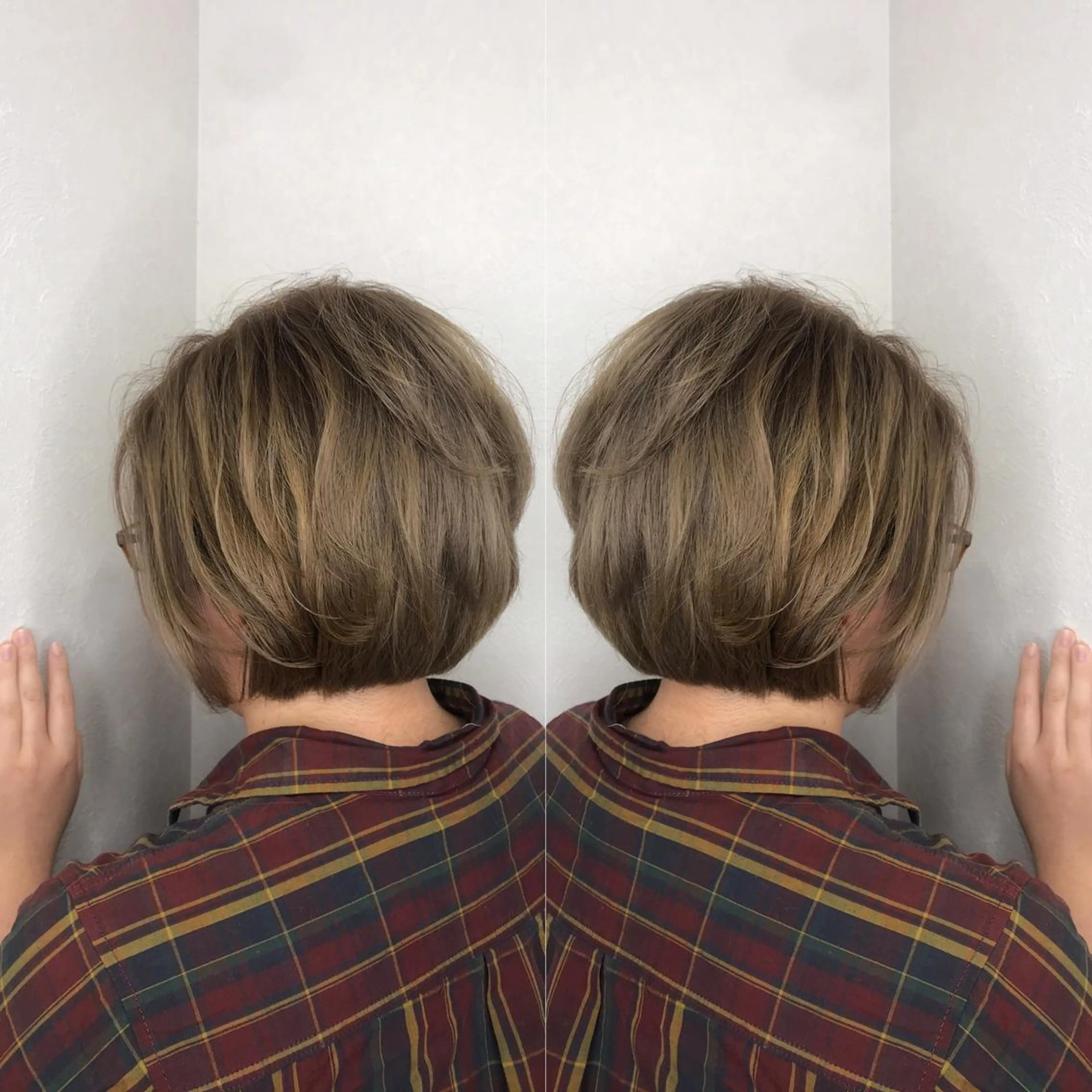 ショート カラー ボブレイヤー グレージュ ボブ レイヤーカット ヘアカラー 柴田 祐輔のヘアスタイル