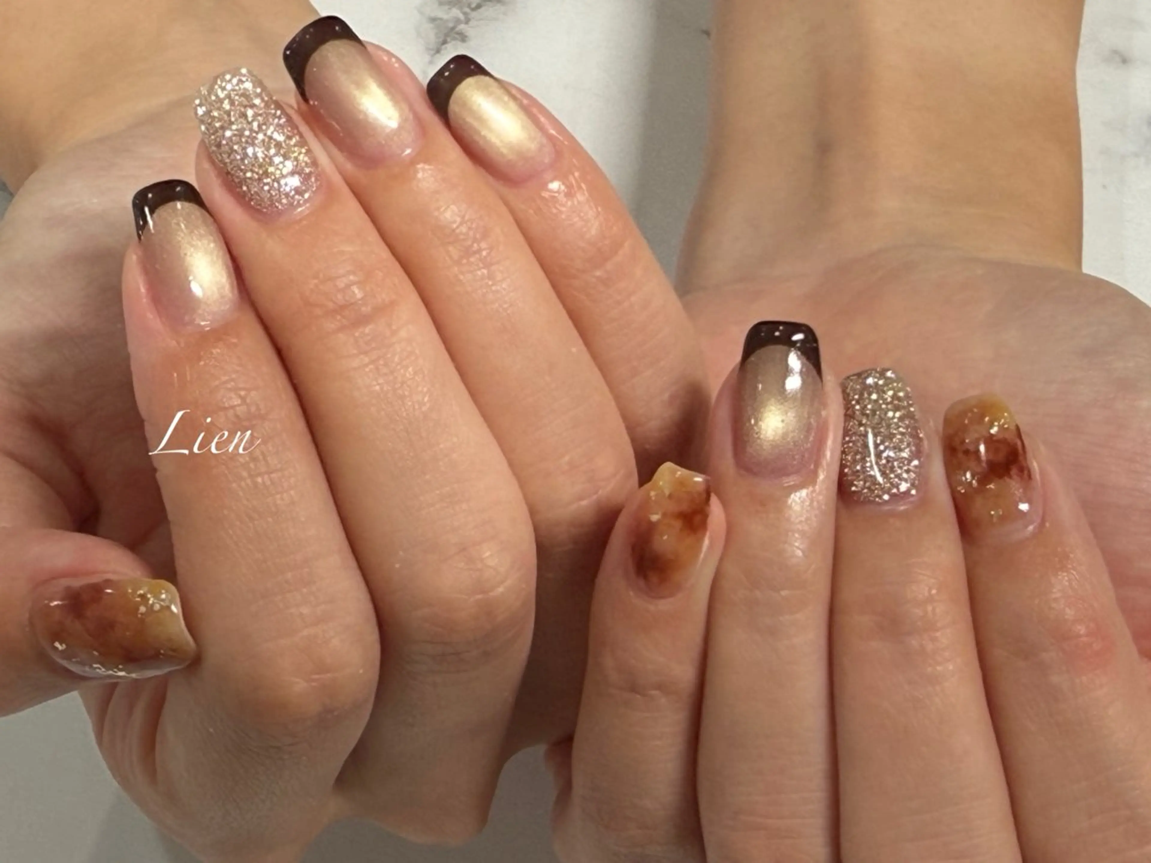 ネイル 長さ出し フットネイル フレンチネイル ジェルネイル ガラスフレンチ ハンドネイル Lien（リアン） 銀座駅6分のネイルデザイン
