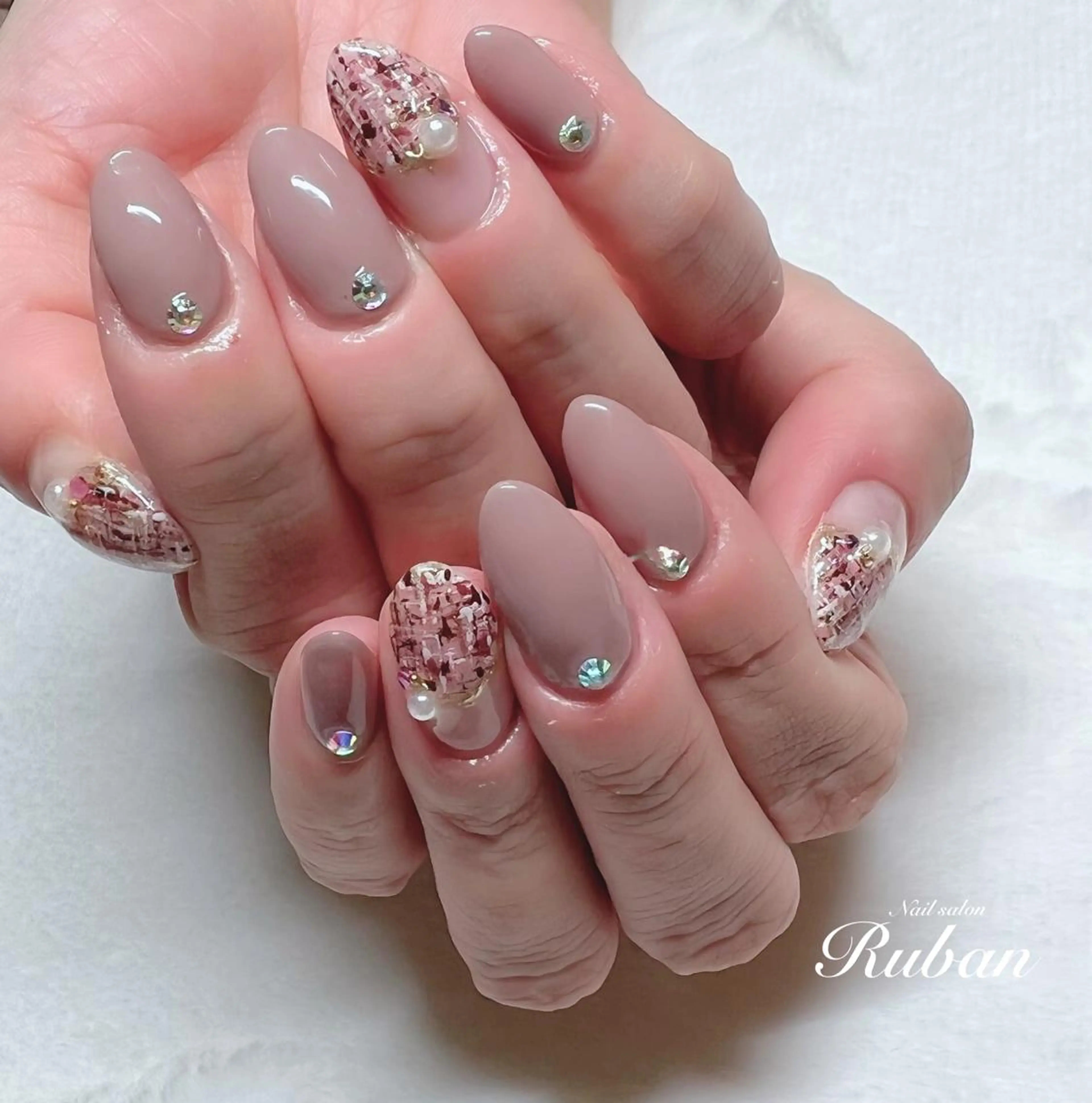 ネイル 入学式 卒業式 春ネイル ツイードネイル Nail salon Ruban所属・Nail salon Rubanのネイルデザイン