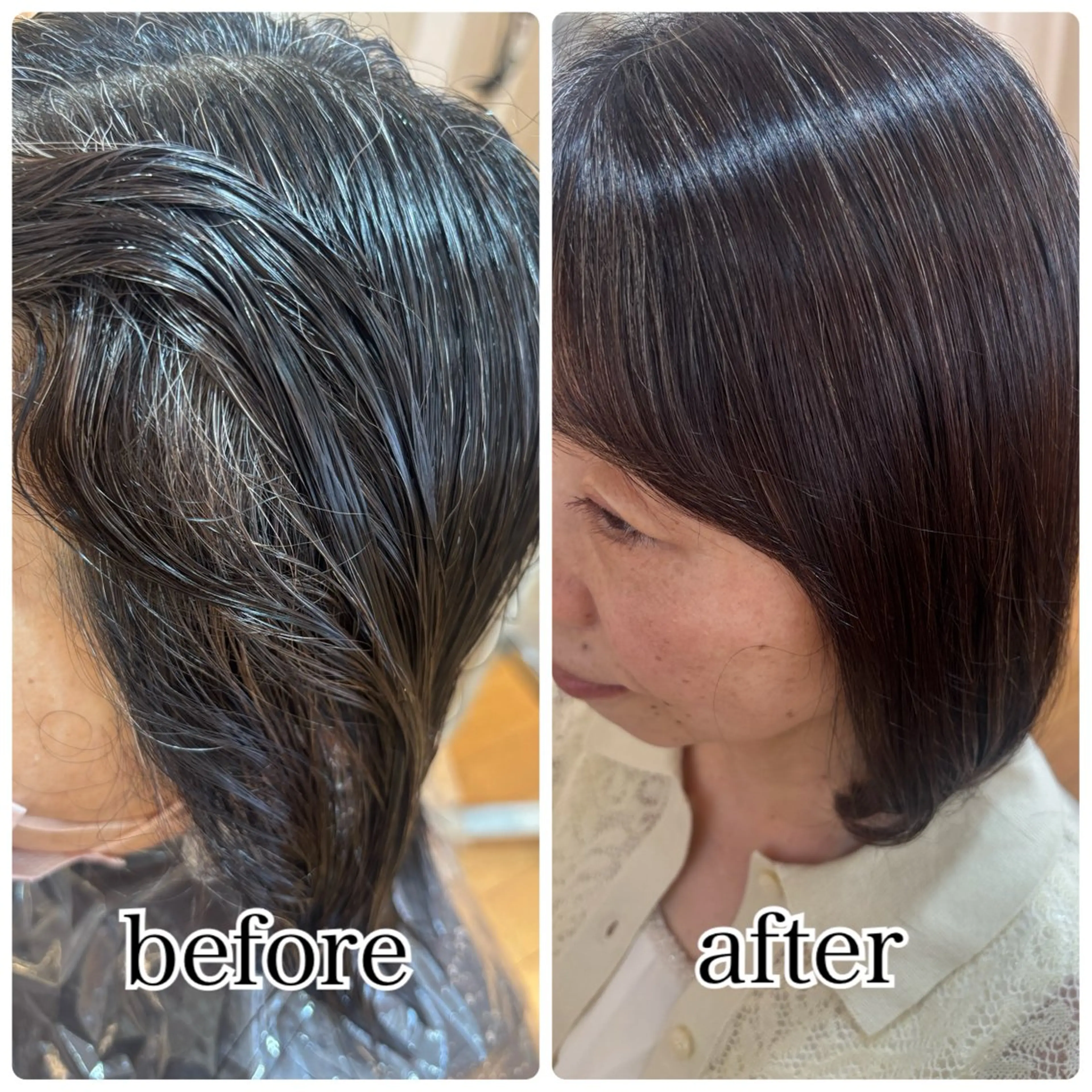 ミディアム カット 縮毛矯正 トリートメント 髪質改善カラー 清利あやなのヘアスタイル