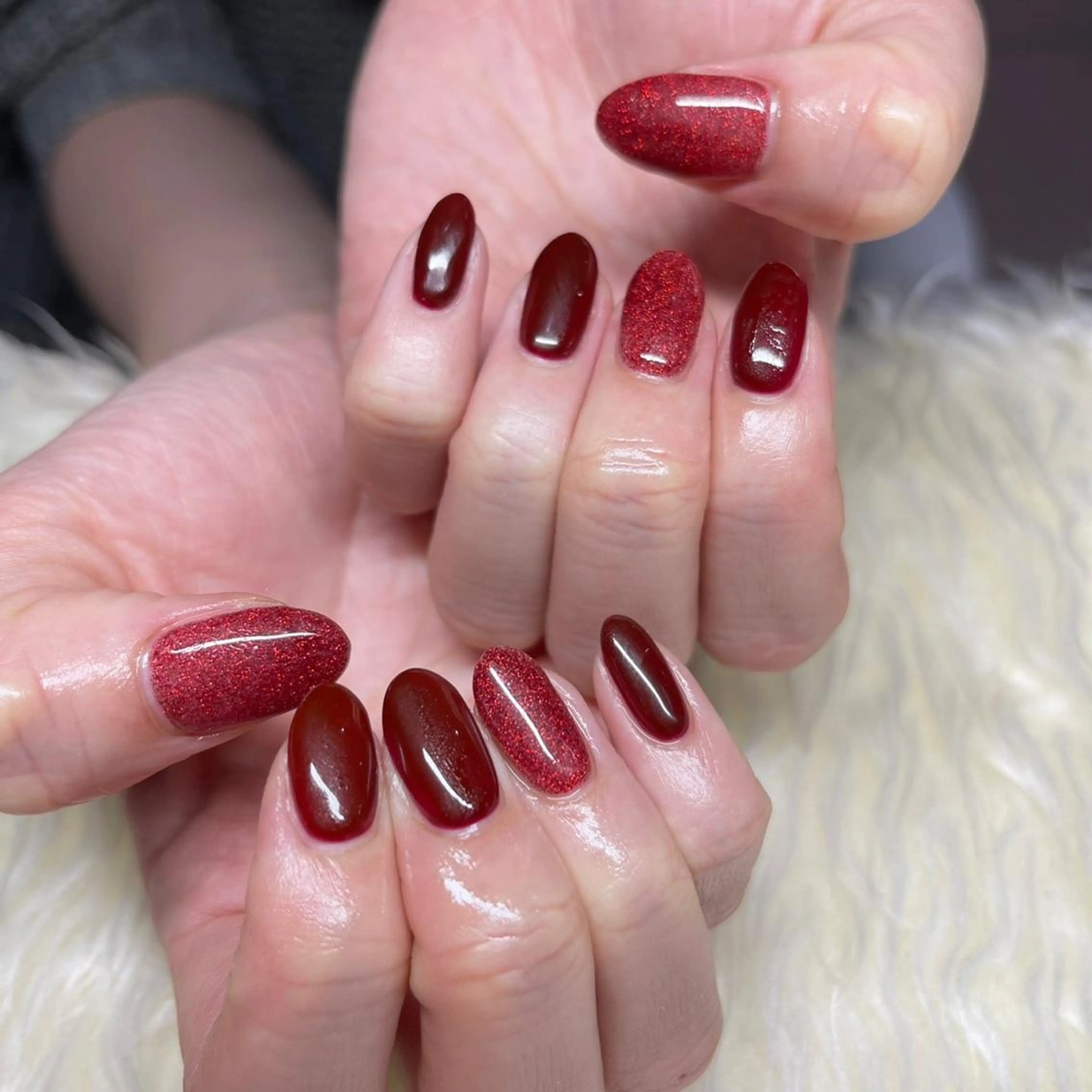 ネイル ボルドー 長さ出し フレンチネイル ジェルネイル ガラスフレンチ ハンドネイル Nail&eye Belire 新宿のネイルデザイン