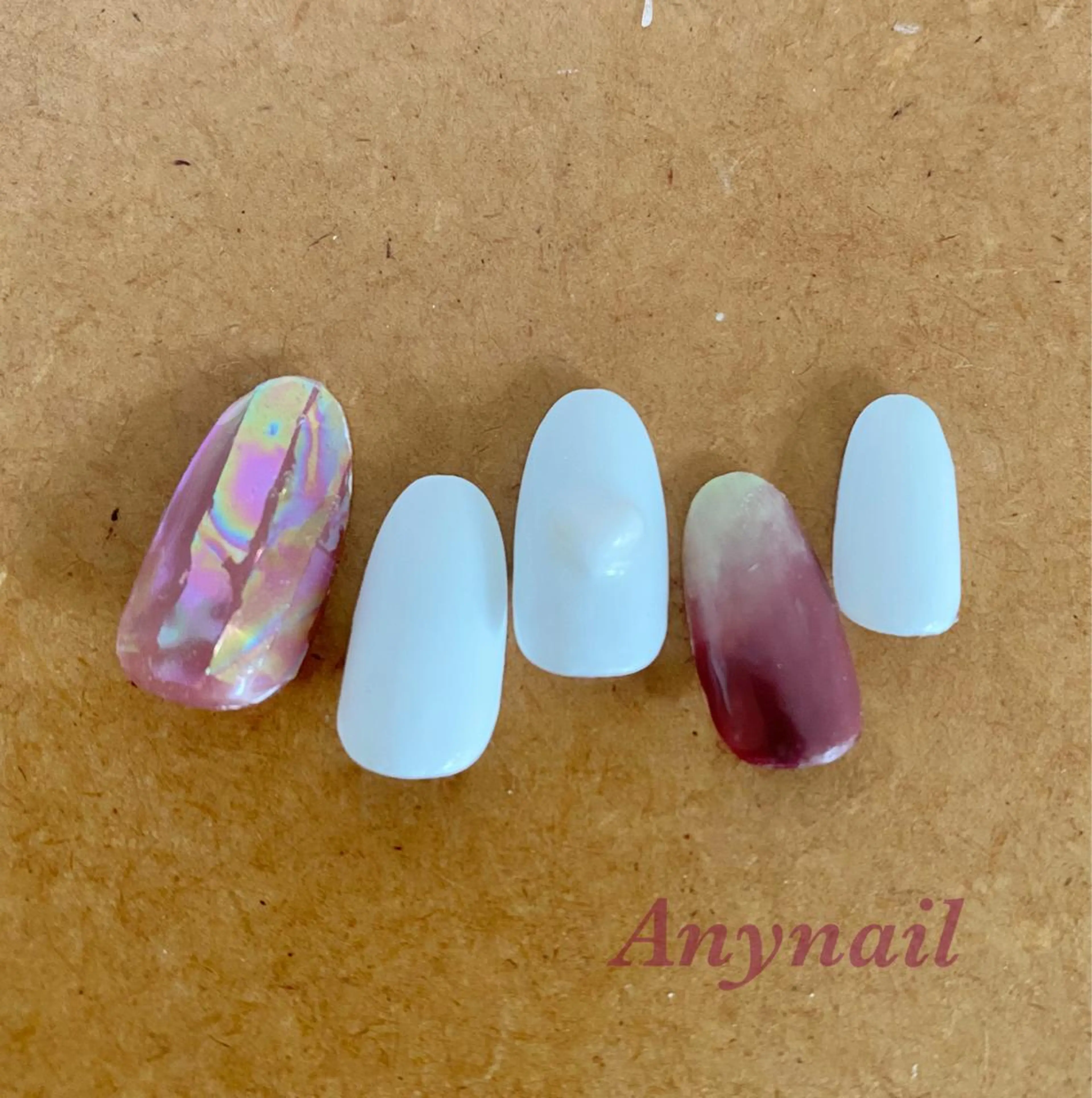 ネイル アートネイル ブルー ボルドー ハート パープル ハンドネイル 岩澤 恵子のネイルデザイン