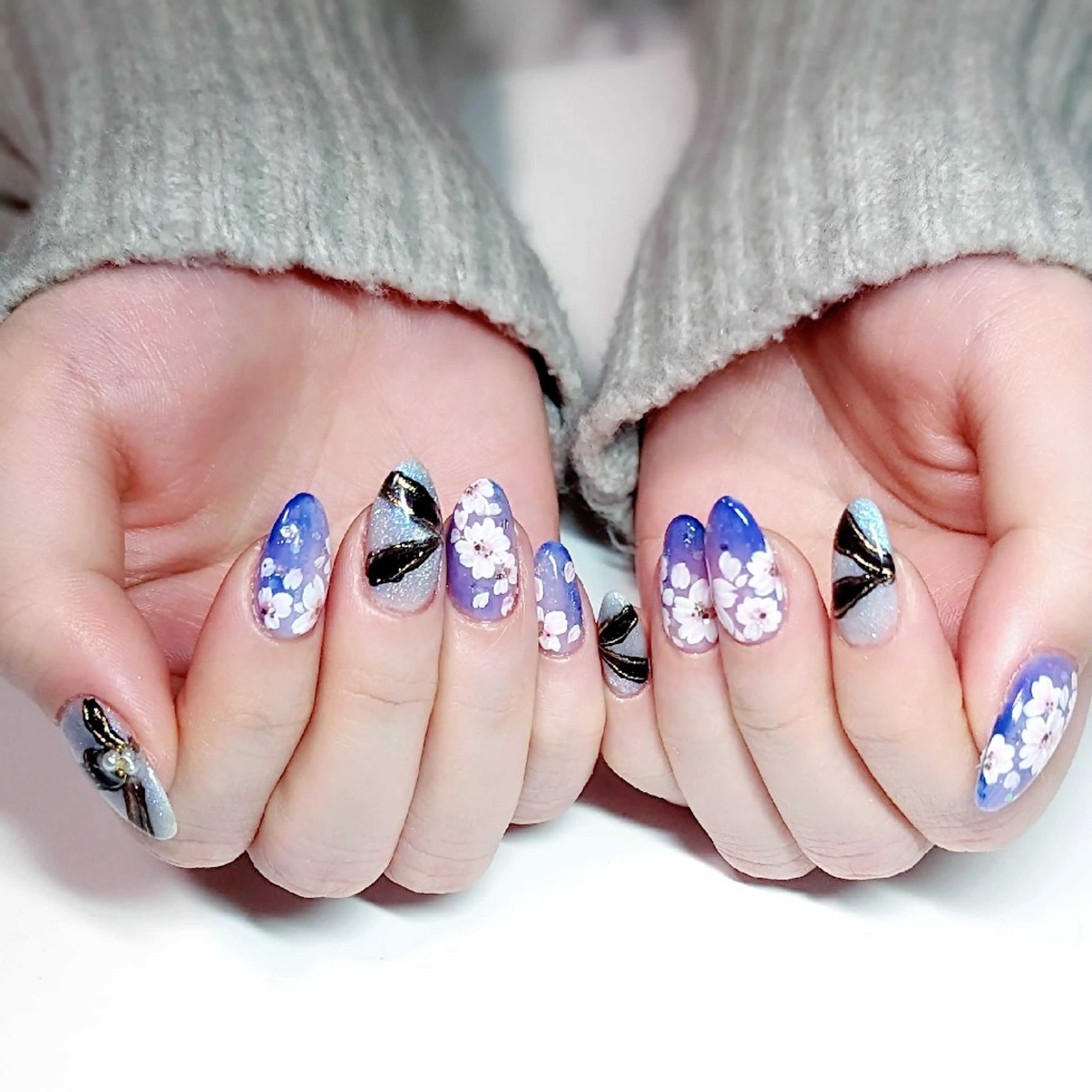 ネイル アートネイル 桜ネイル ハンドネイル クロキ 。のネイルデザイン