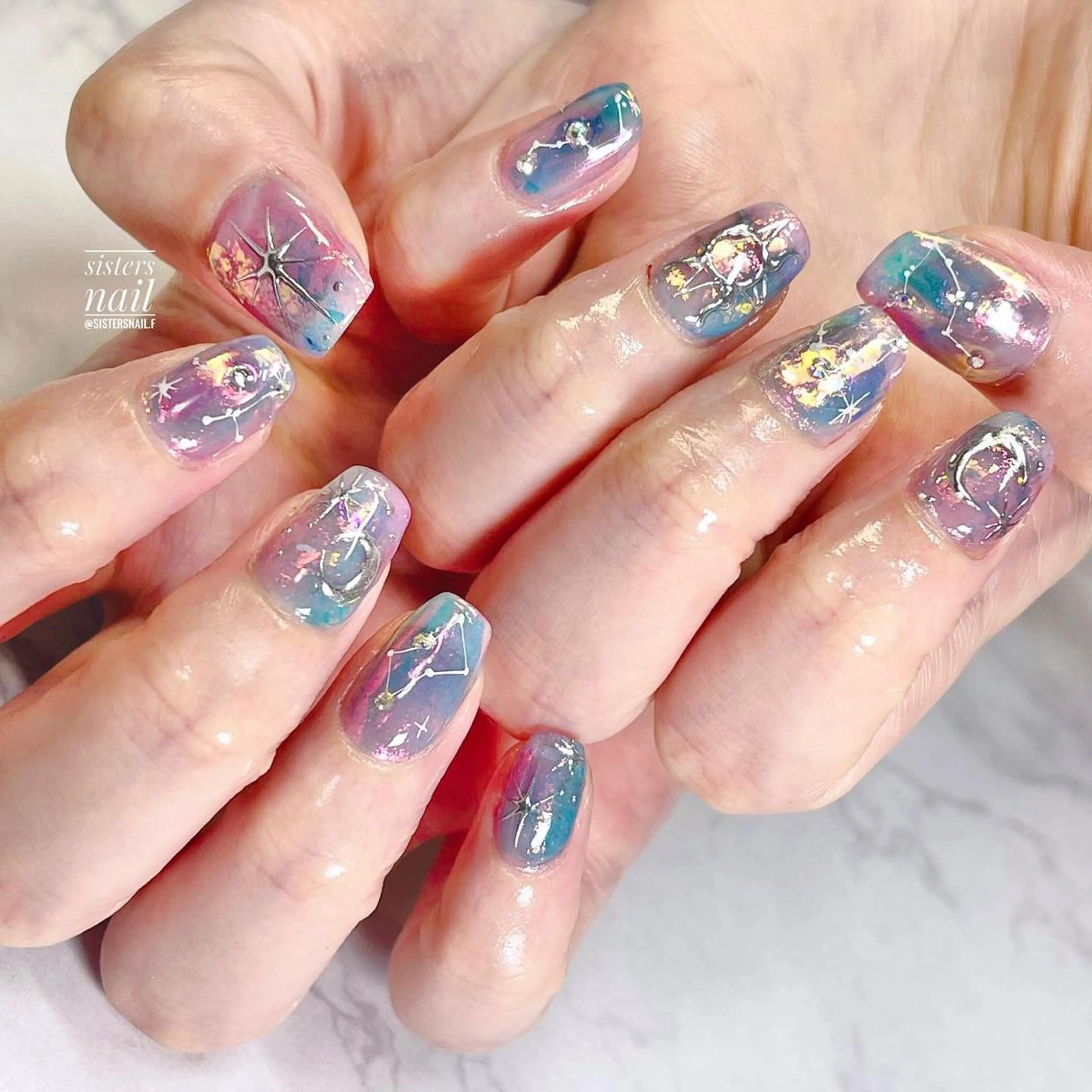 ネイル アートネイル ジェルネイル 氷ネイル・うるうるネイル 夏ネイル sisters nail.fのネイルデザイン