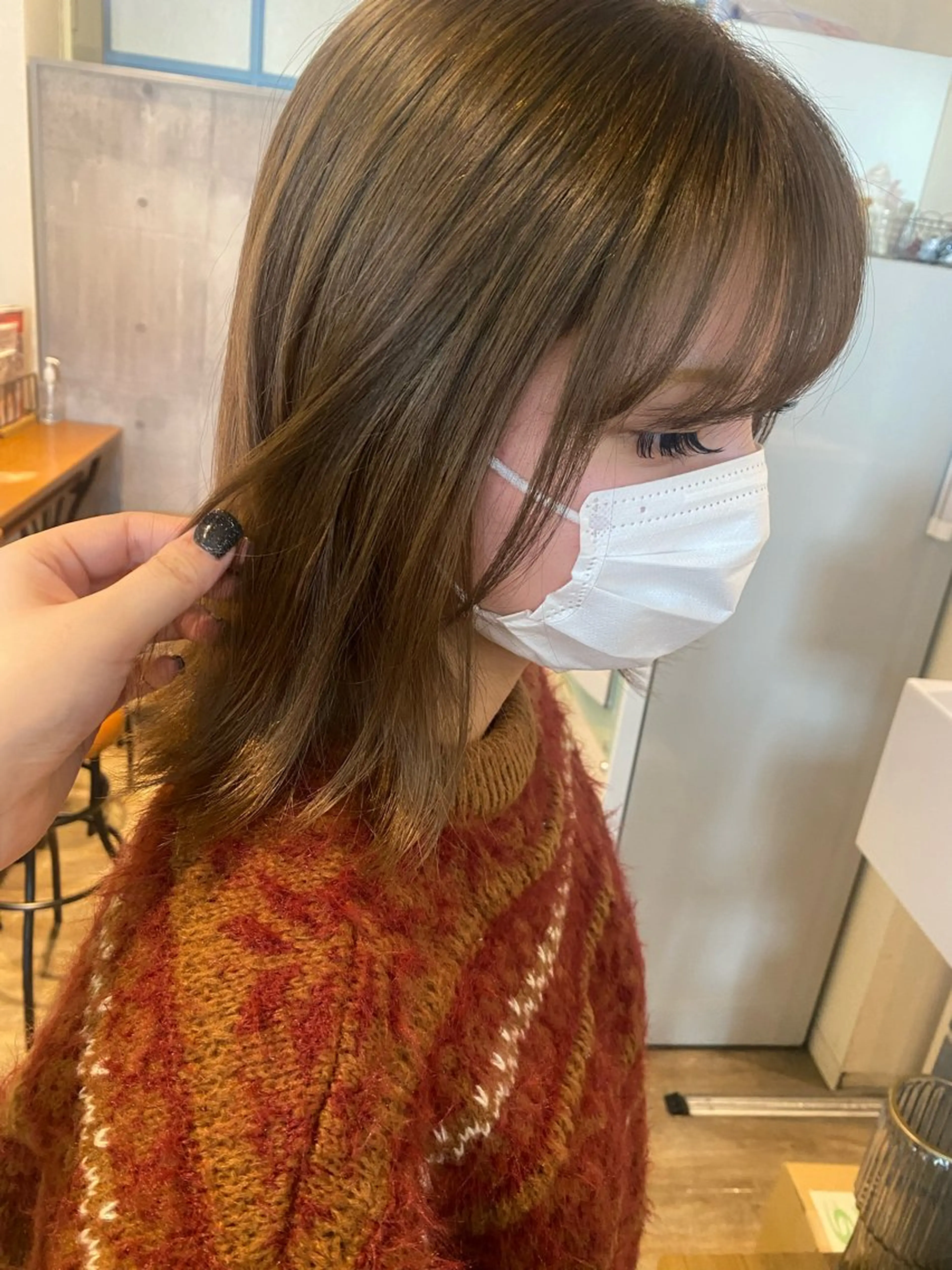 ミディアム ピンクブラウン 縮毛矯正 カット ヘアカラー トリートメント N°+aero 😊れいか😊のヘアスタイル