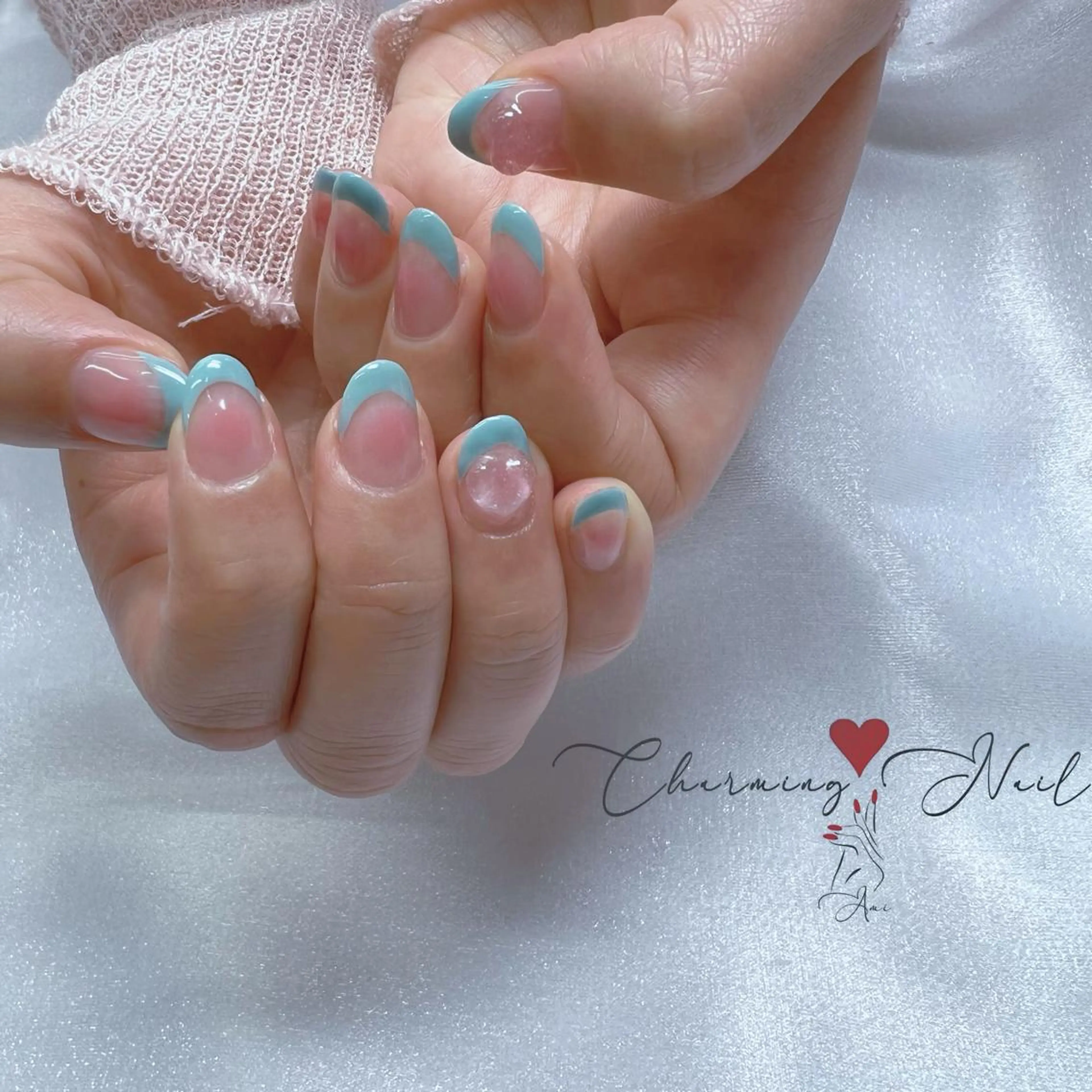 ネイル オーロラネイル チークネイル フレンチネイル グリーン ハート Charming❤️Nail所属・Nailist Amiのその他イメージ