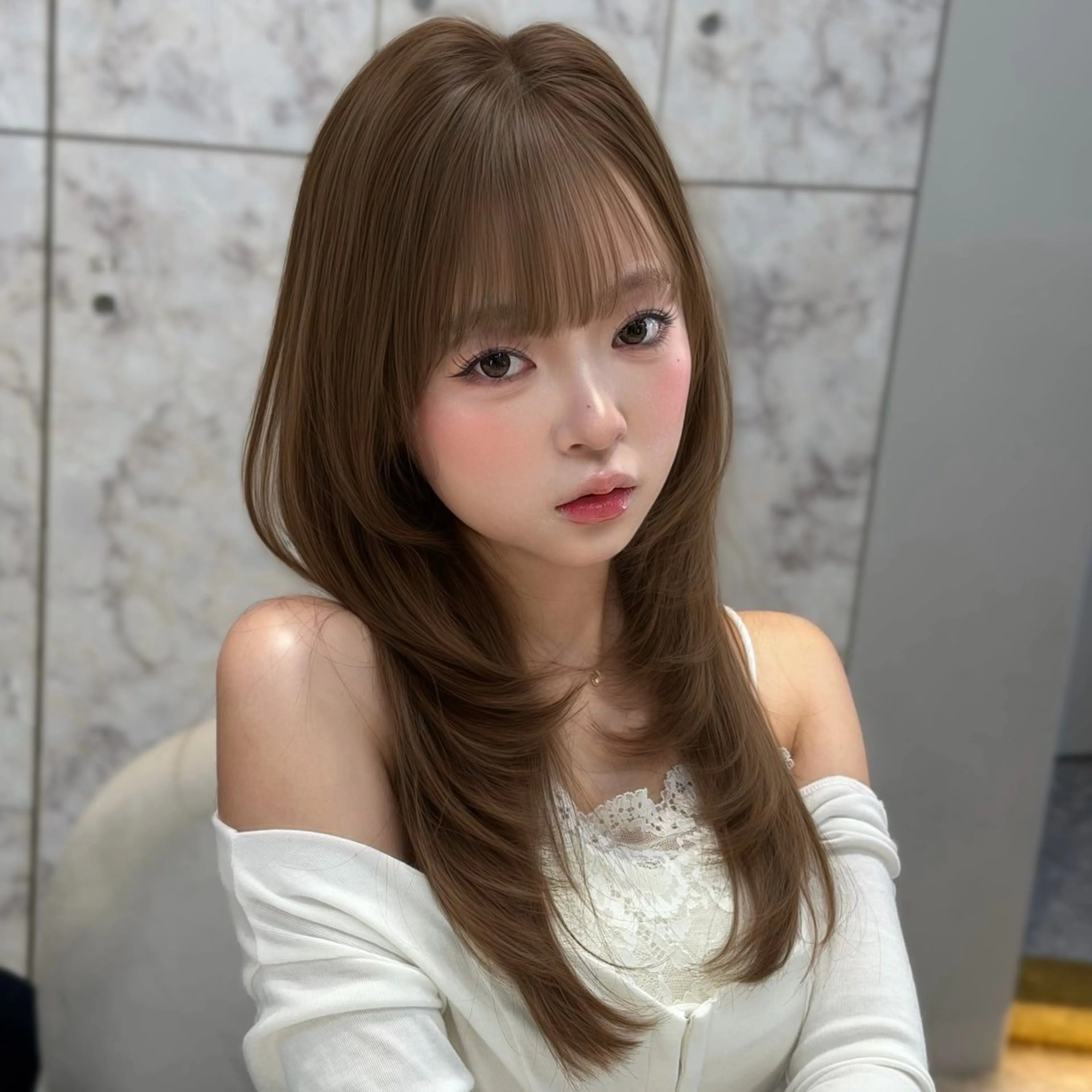 セミロング カラー 顔周りカット 韓国風ヘア レイヤーカット カット ヘアカラー トリートメント 新宿/韓国風レイヤー 髪質改善/渋谷直樹のヘアスタイル