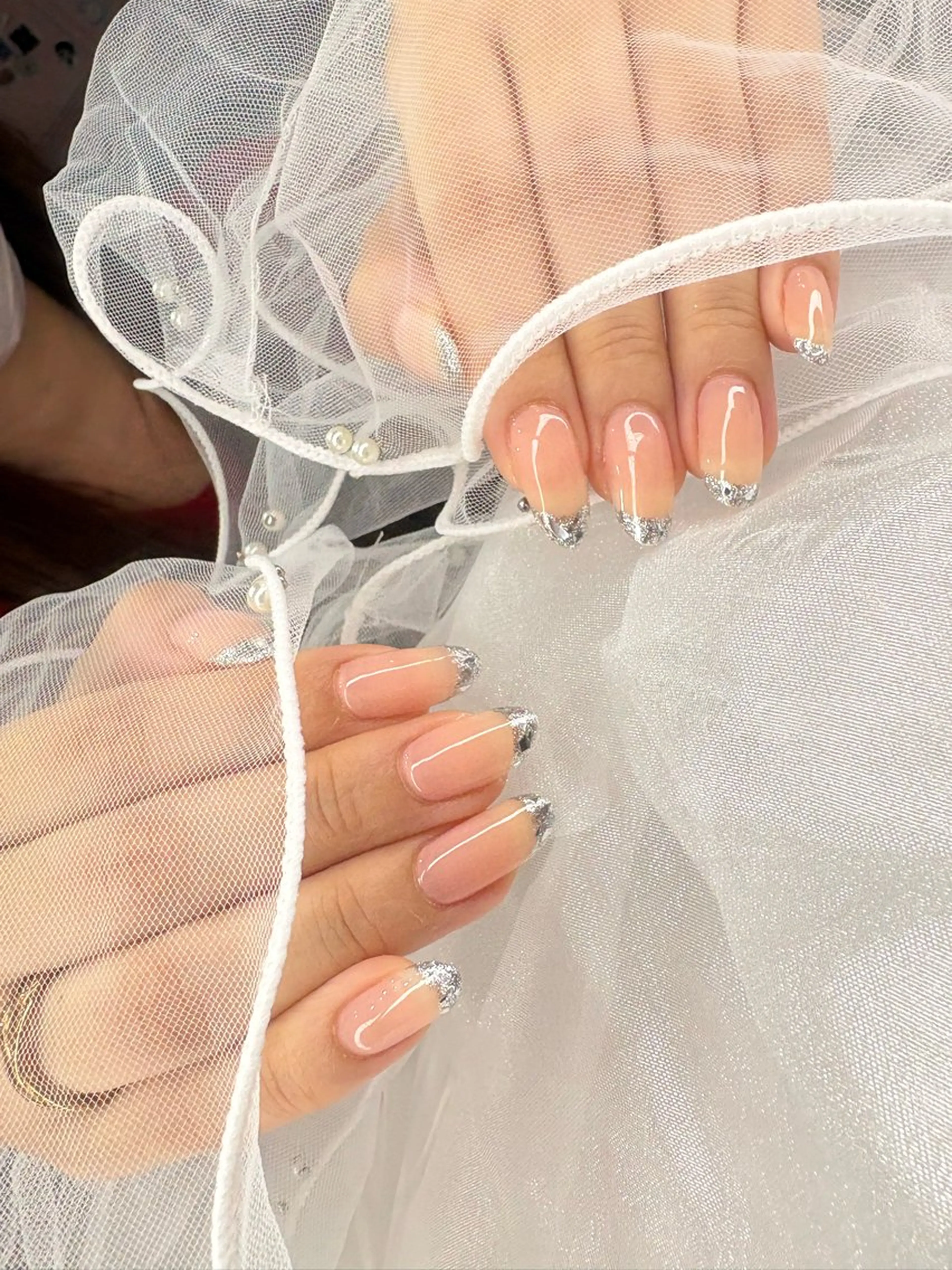 ネイル フレンチネイル ガラスフレンチ キラキラネイル ハンドネイル Poppo MEIのネイルデザイン